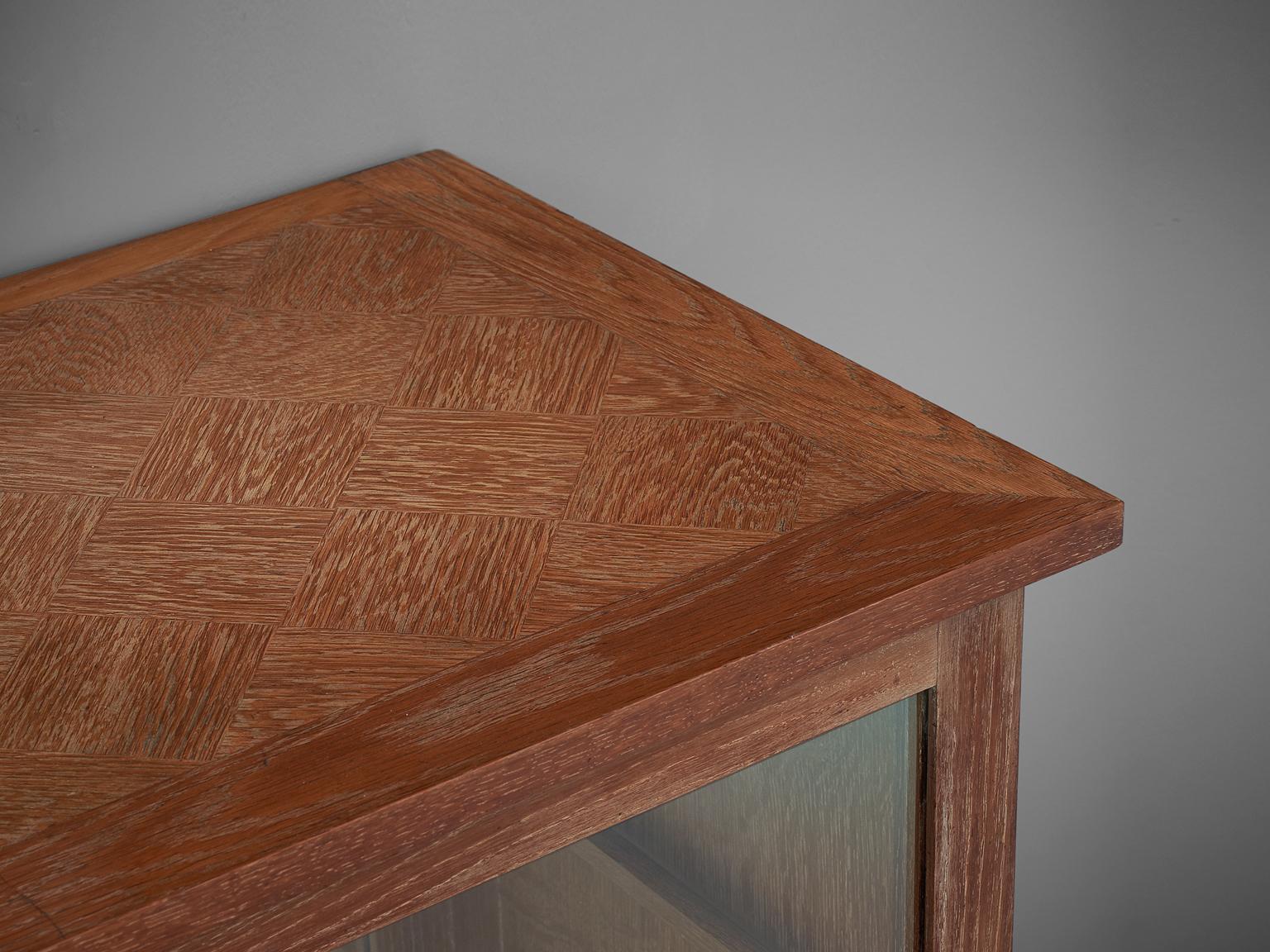 Glass Art Deco Vitrine Cabinet in Oak