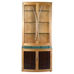 Art Deco Vitrine Curved Front Quilted Maple and Macassar Ebony Interior Lighting