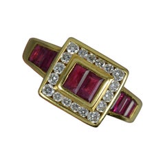 Art Deco Style Vs Diamond and Ruby 18ct Gold Cluster Ring