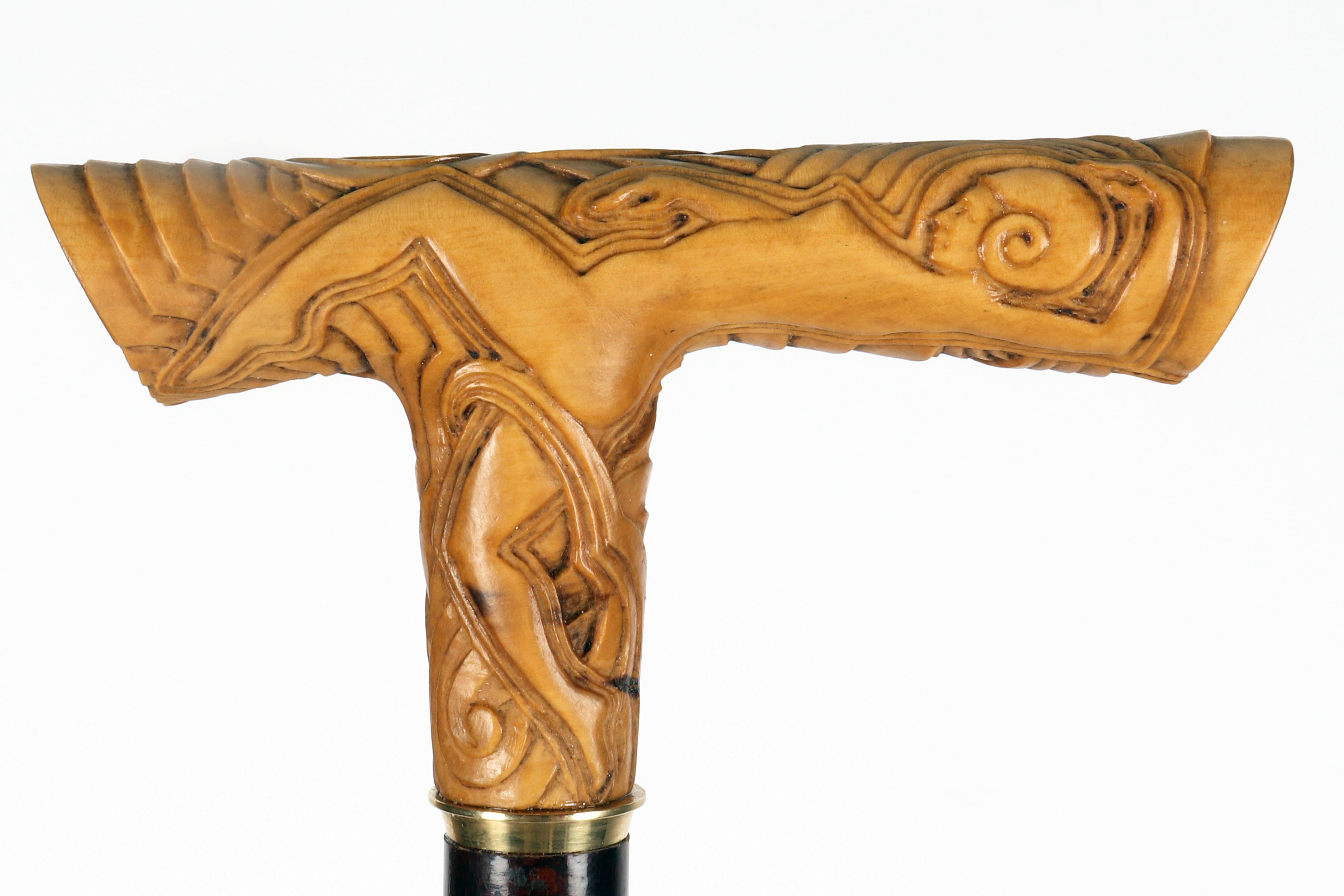 Art Deco Spazierstock aus Buchsbaumholz, eine nackte Frau von Albert Reiman, Berlin 1925. im Angebot 1