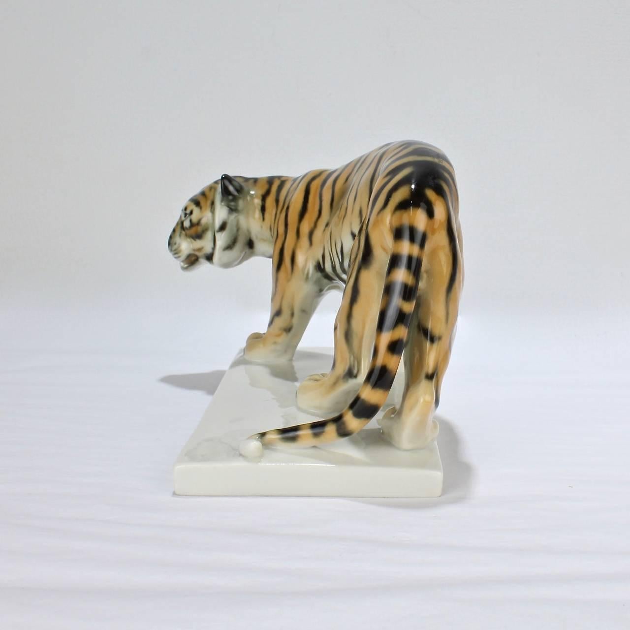 German Art Deco Walking Tiger Porcelain Figurine by G. V. Döring for Schwarzburger