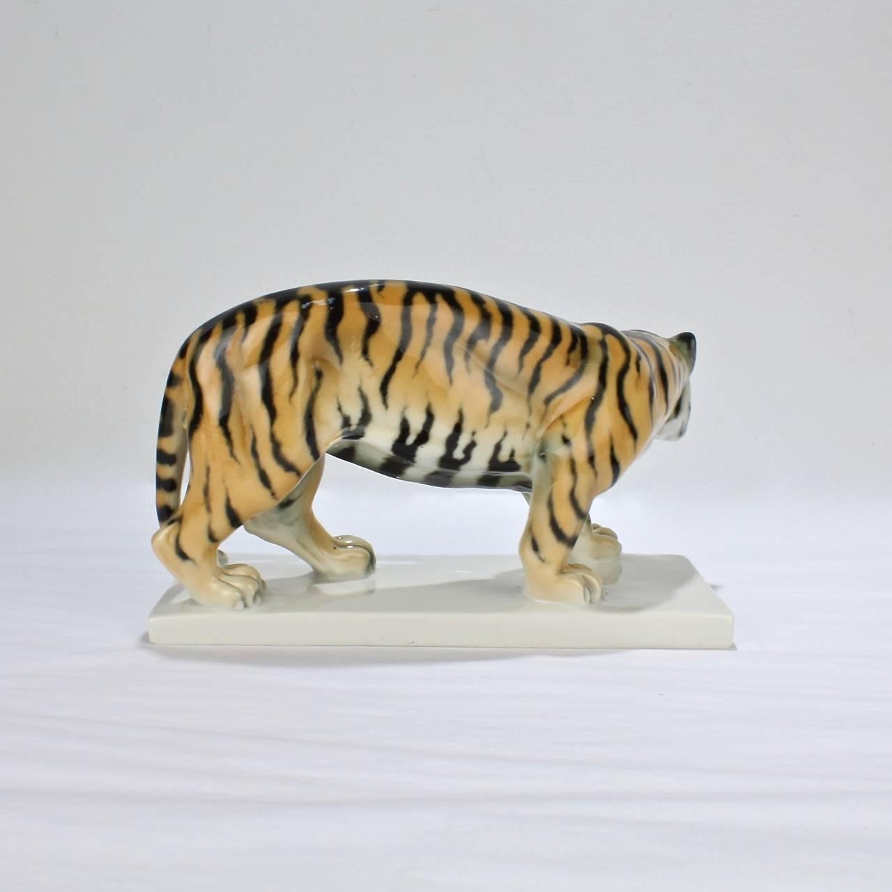 Art Deco Walking Tiger Porcelain Figurine by G. V. Döring for Schwarzburger In Good Condition In Philadelphia, PA