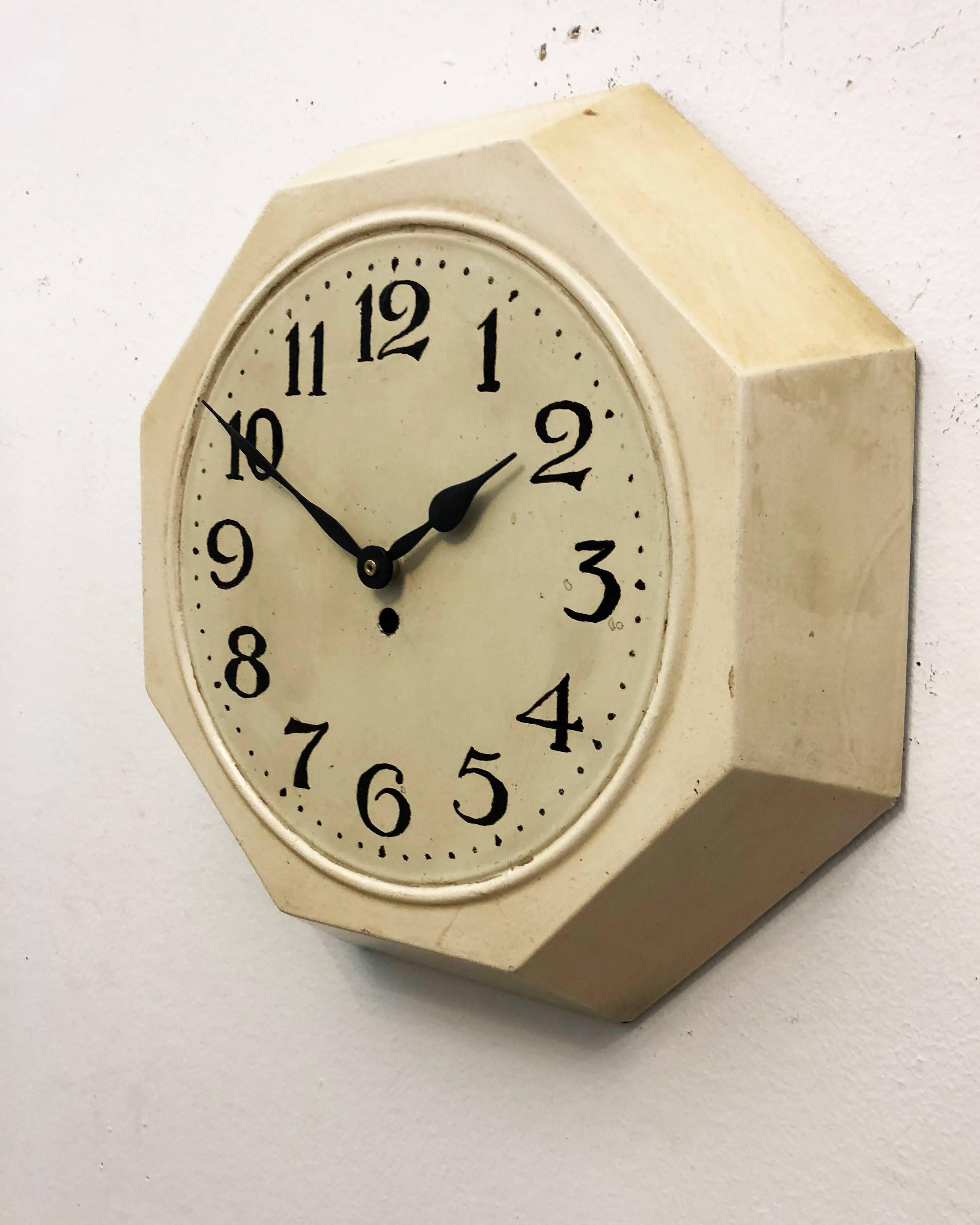 Hand-Painted Art Deco Wall Clock In the Style of Adolf Loos