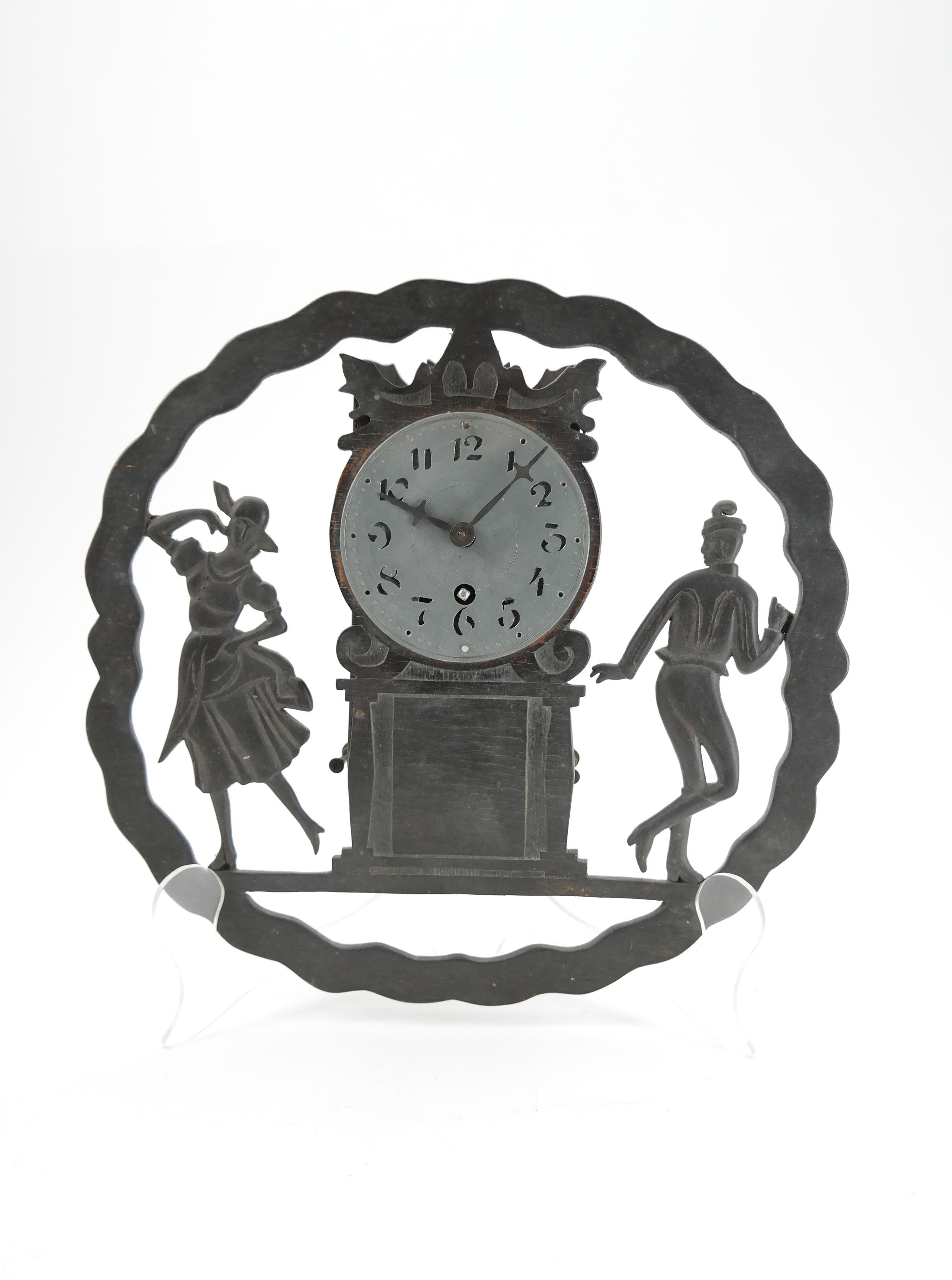 Art Deco wall clock with pierced wooden ornament Karlstein M&Sohn clockwork.