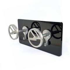 Art Deco Wall Coat Hooks Aluminium Mounted on Black Plexiglass, Italy, 1940s