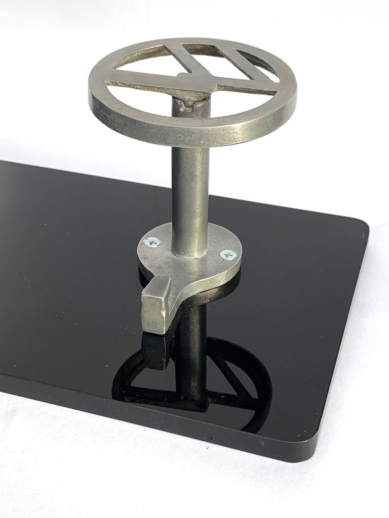 Art Deco Wall Coat Hooks Aluminium Mounted on Black Plexiglass, Italy