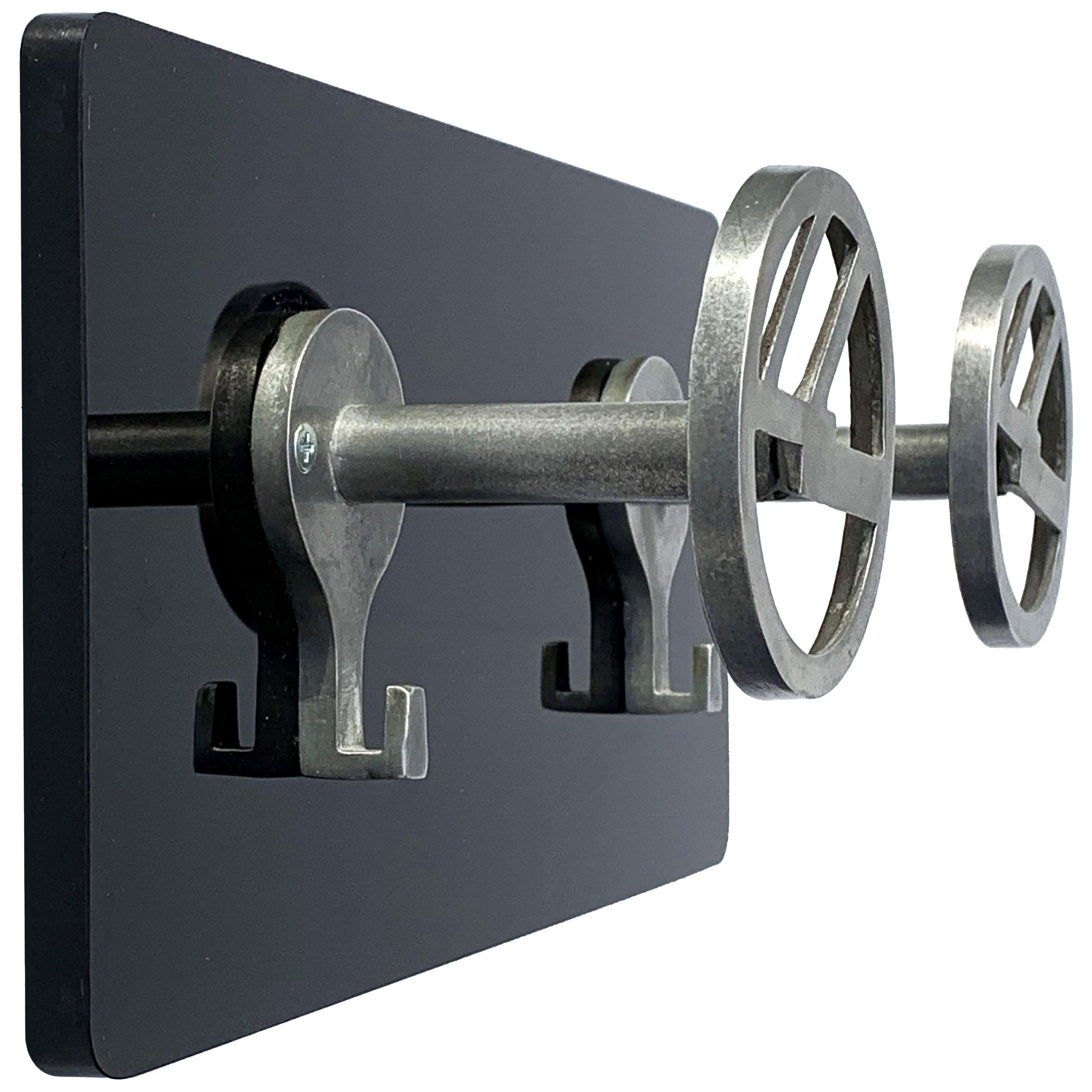 Art Deco Wall Coat Hooks Aluminium Mounted on Black Plexiglass, Italy, 1940s