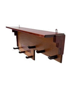 Art Deco Wall Coat Rack, Solid Oak & Padouk, Amsterdamse School Design, 1920s