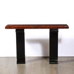 Console da parete Art Déco in noce abbinato a libro, amboyna sbavata e lacca nera