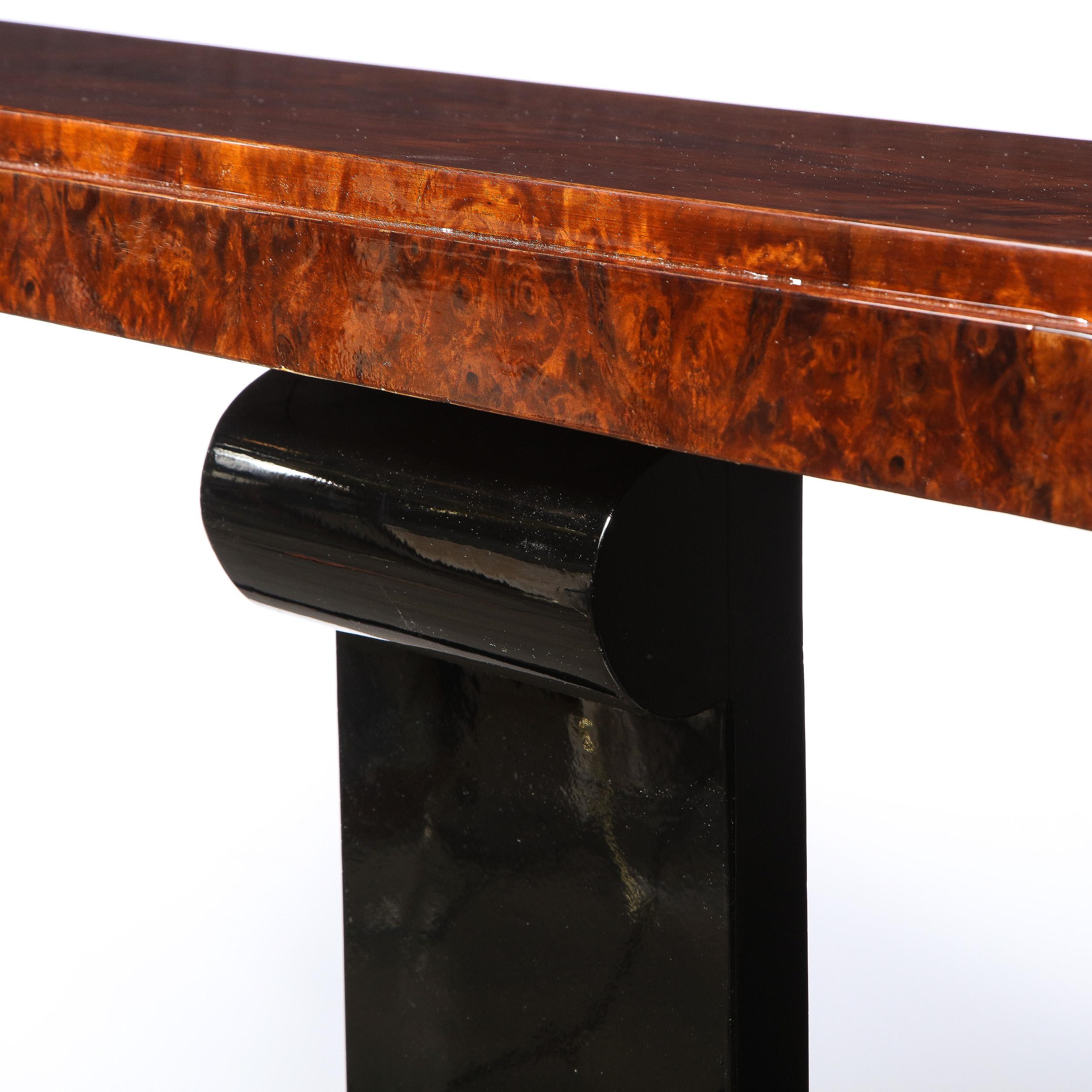 Art Deco Wall Console in Book Matched Walnut, Burled Amboyna & Black Lacquer For Sale 2