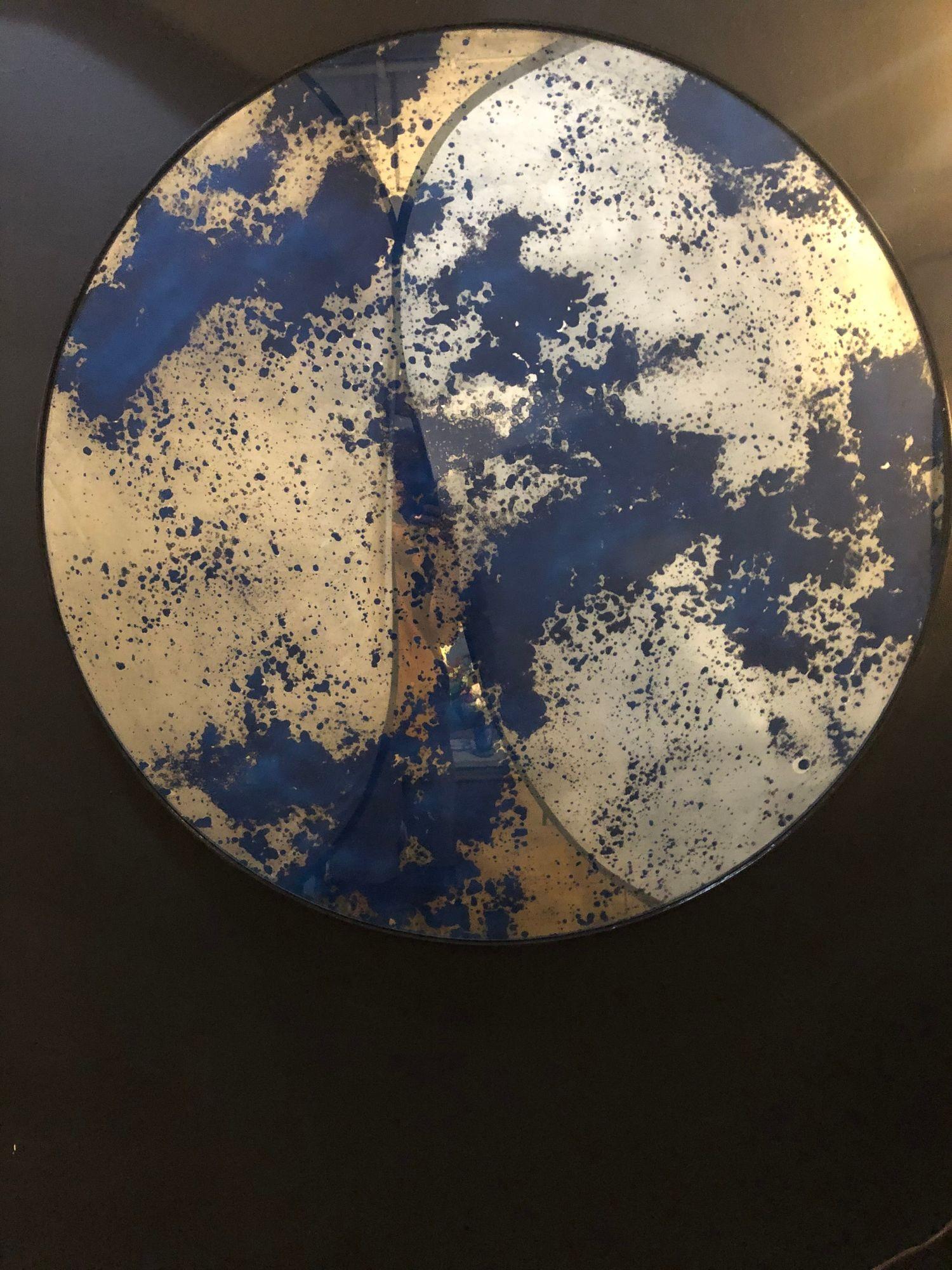Contemporary, Round Mirrors, Silver Leaf, Blue Paint, Ebonized Wood, USA en vente 2