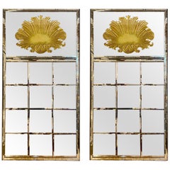 Art Deco Wall, Console or Floor Mirrors, a Pair, Carved Shell Distressed