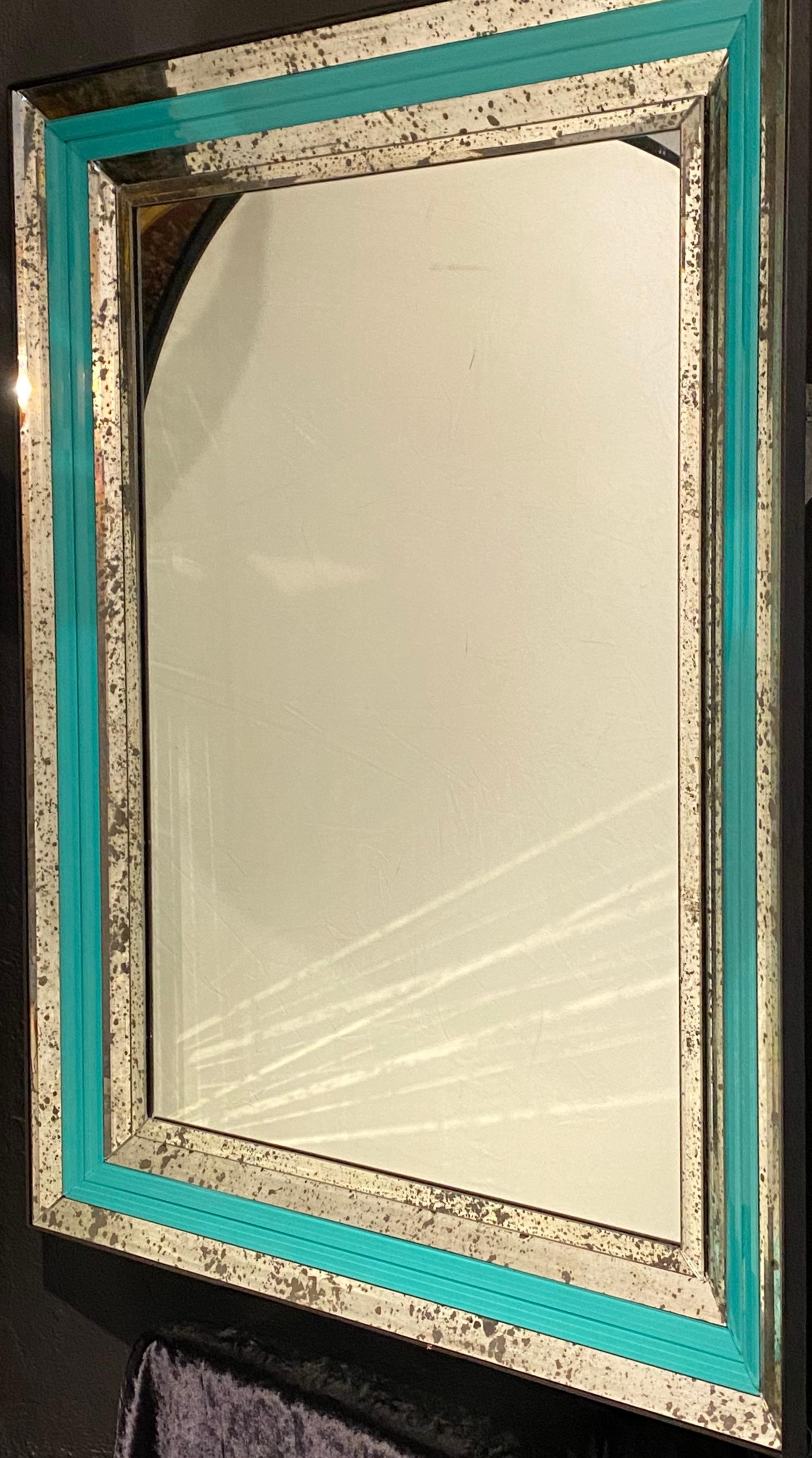 Art Deco Wall, Console or Pier Mirrors with Turquoise Beveled Frames, a Pair 5