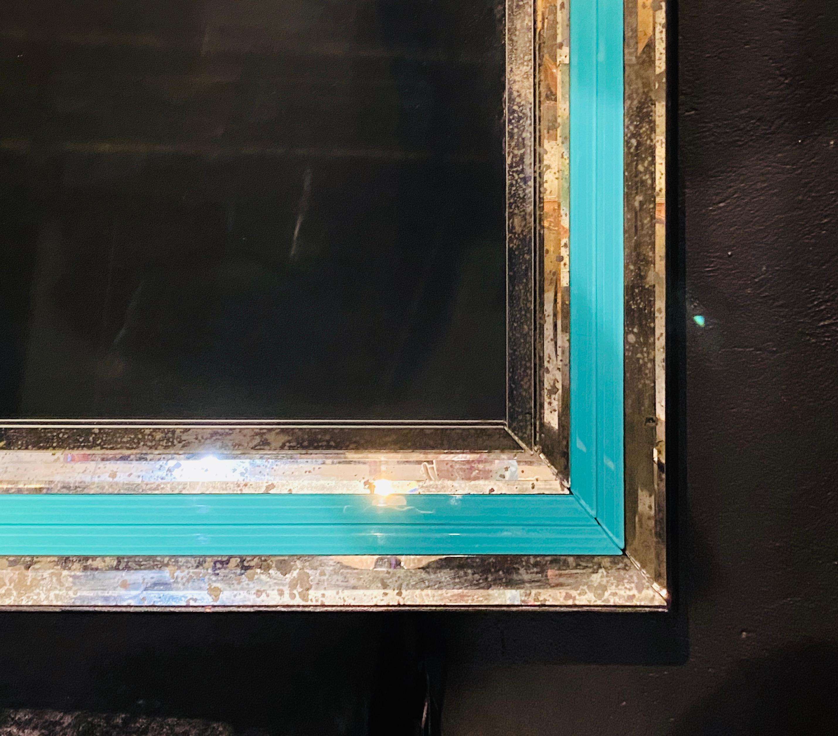 Art Deco Wall, Console or Pier Mirrors with Turquoise Beveled Frames, a Pair 1
