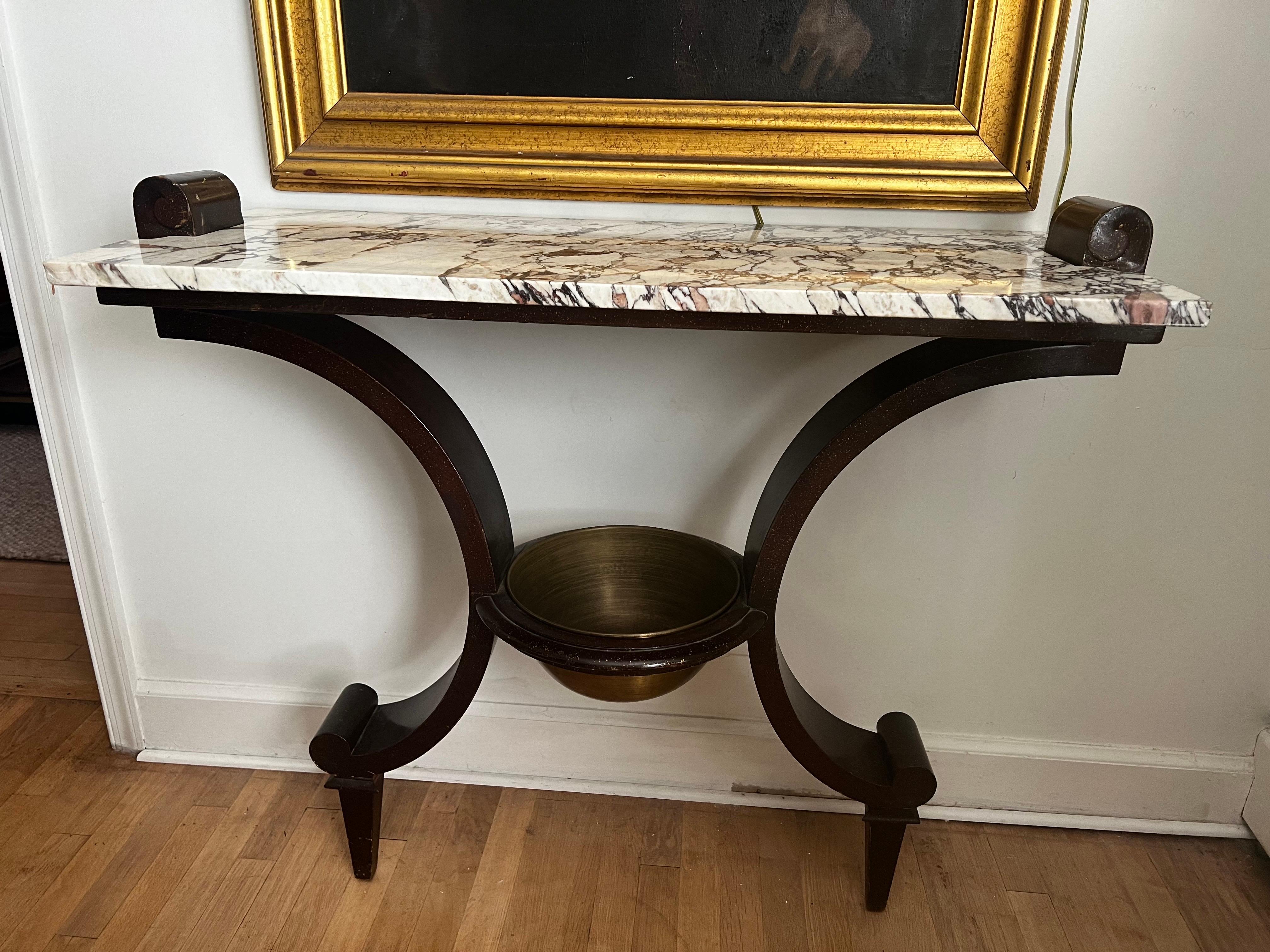 Art Deco Wall Console w/ Calacatta Viola Marble Top - Raymond Subes Style For Sale 4