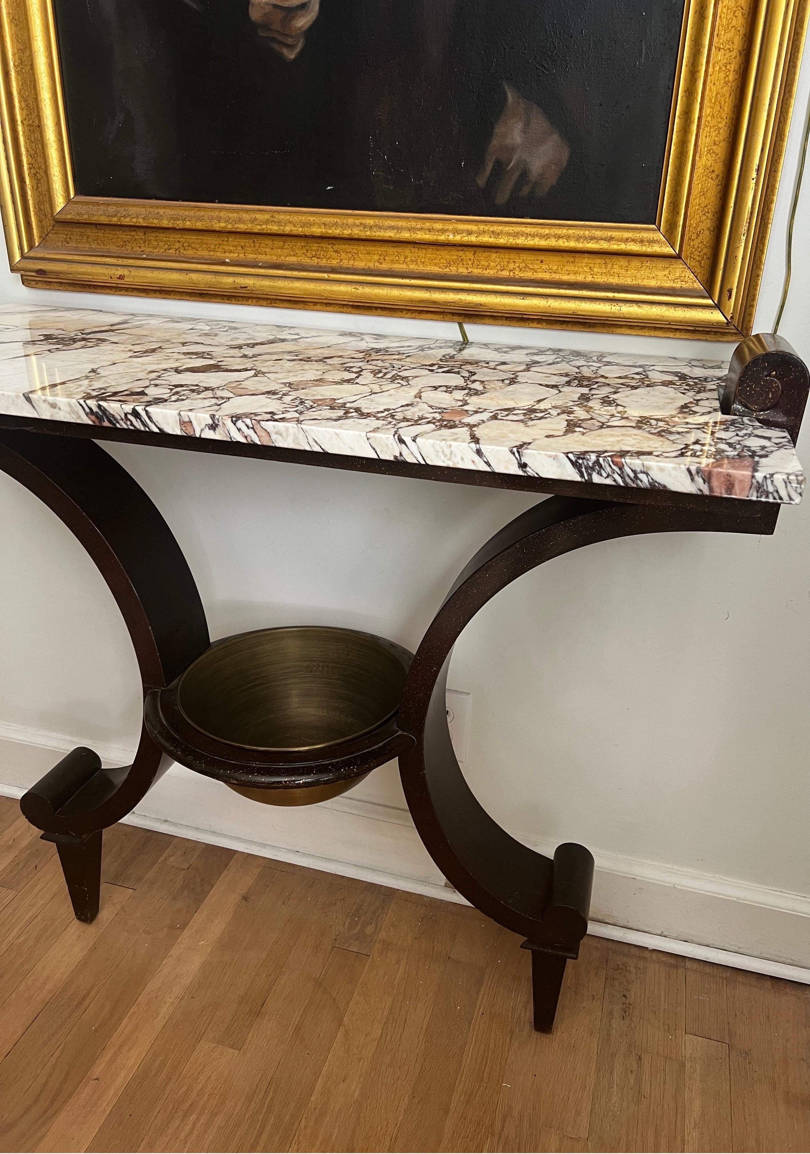 French Art Deco Wall Console w/ Calacatta Viola Marble Top - Raymond Subes Style For Sale