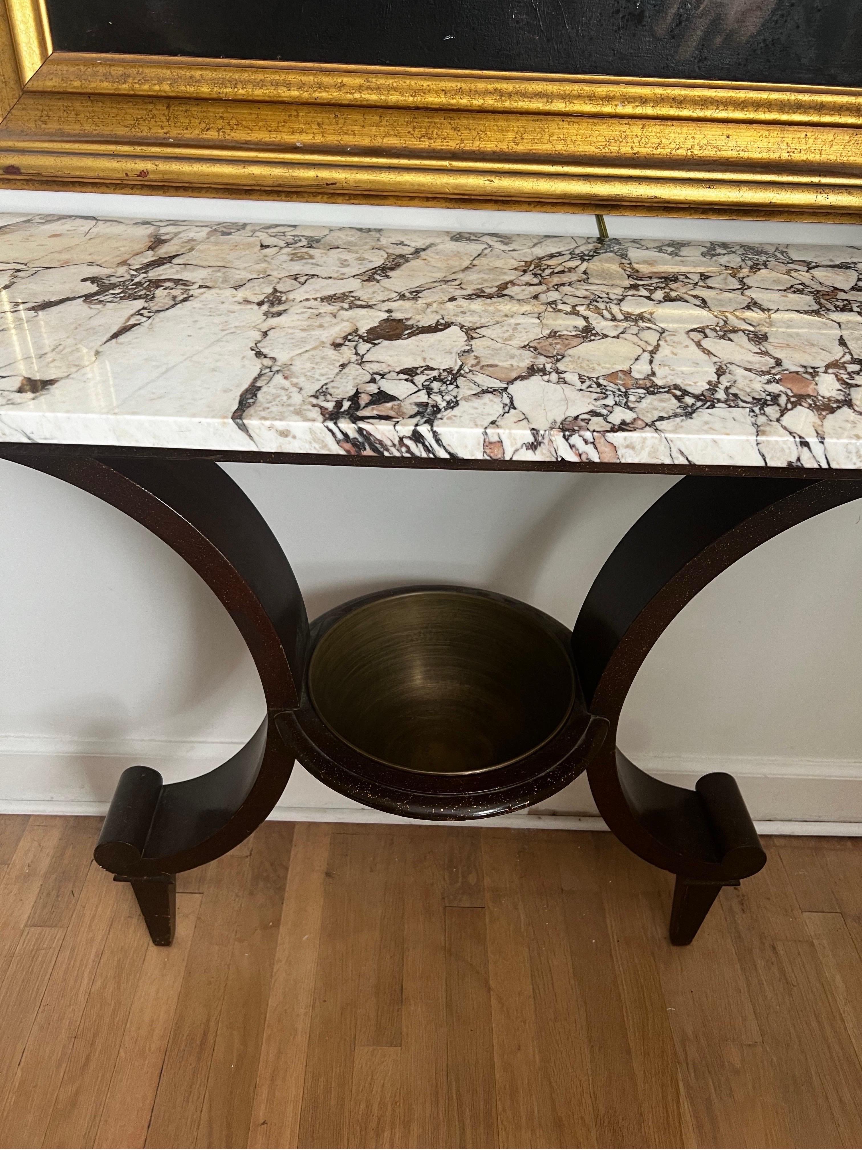 Art Deco Wall Console w/ Calacatta Viola Marble Top - Raymond Subes Style In Good Condition For Sale In Los Angeles, CA