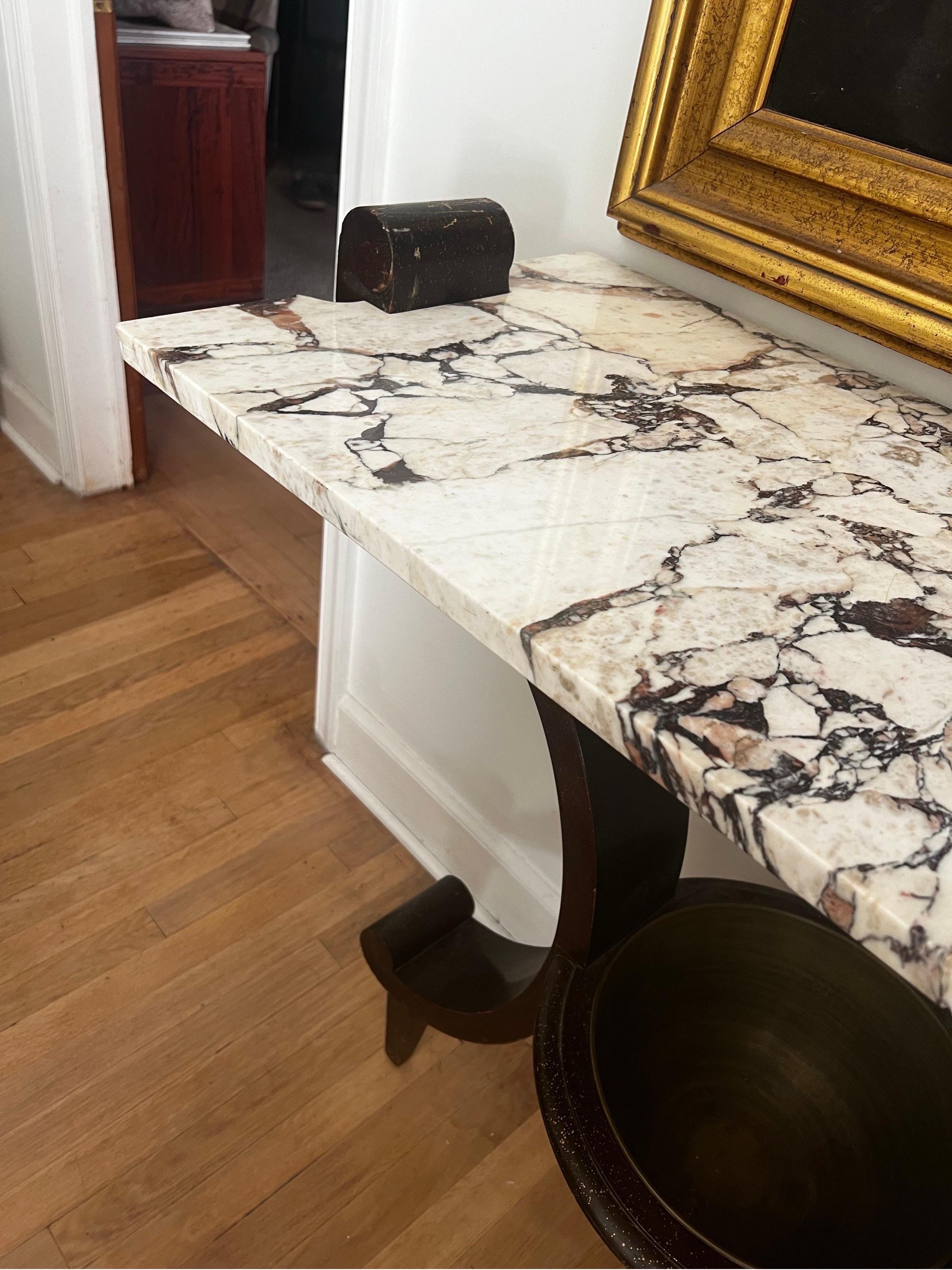 20th Century Art Deco Wall Console w/ Calacatta Viola Marble Top - Raymond Subes Style For Sale