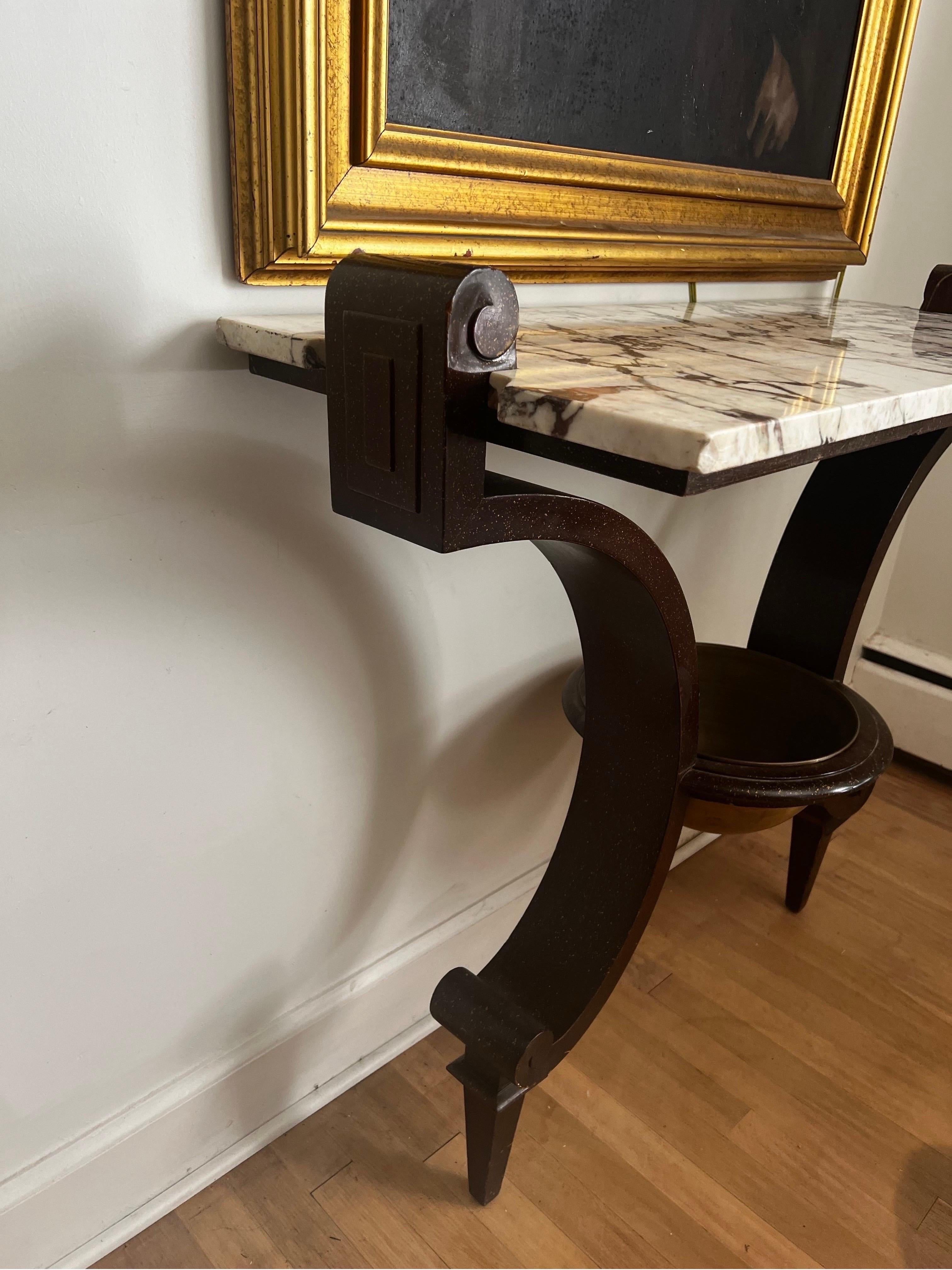 Art Deco Wall Console w/ Calacatta Viola Marble Top - Raymond Subes Style For Sale 2