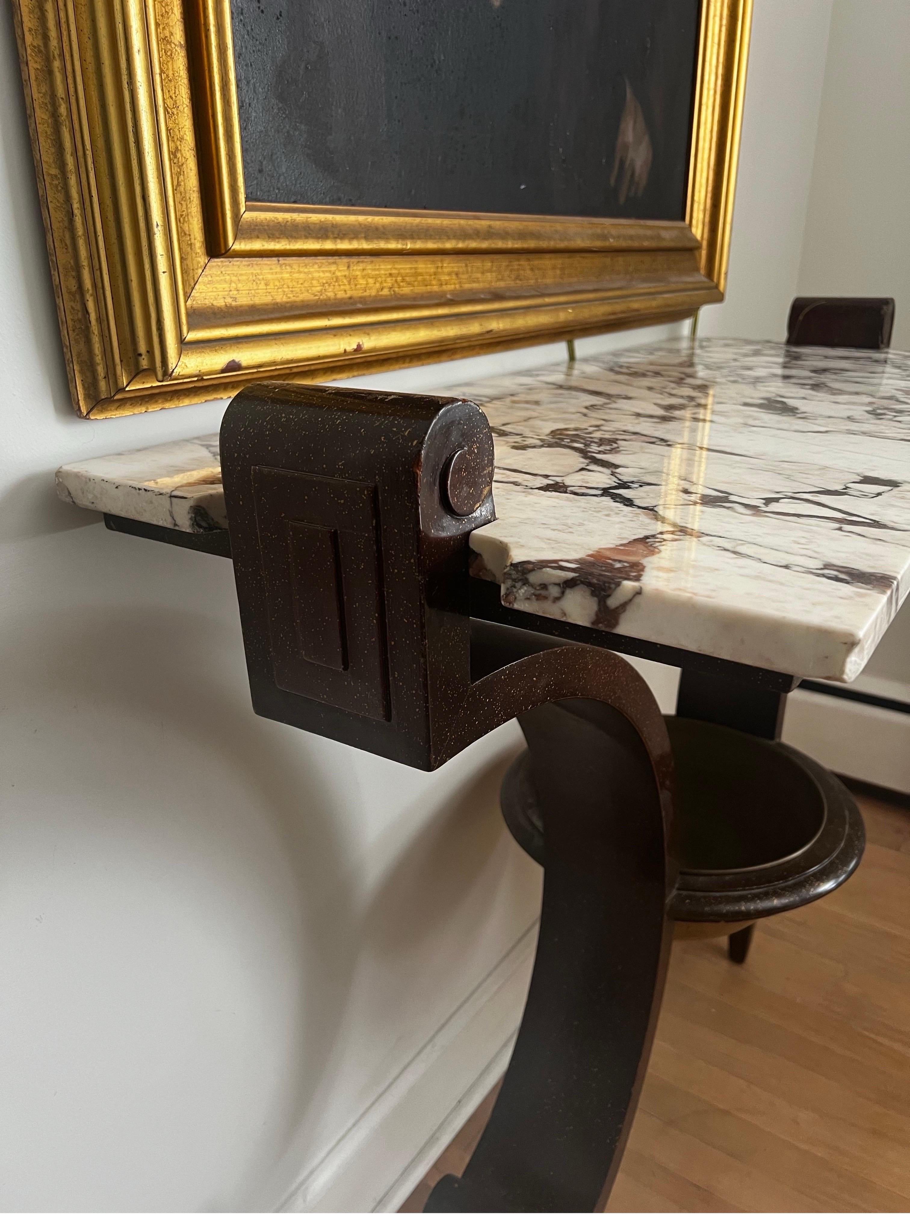 Art Deco Wall Console w/ Calacatta Viola Marble Top - Raymond Subes Style For Sale 3