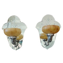 Lampe murale Art déco avec miroir et albâtre