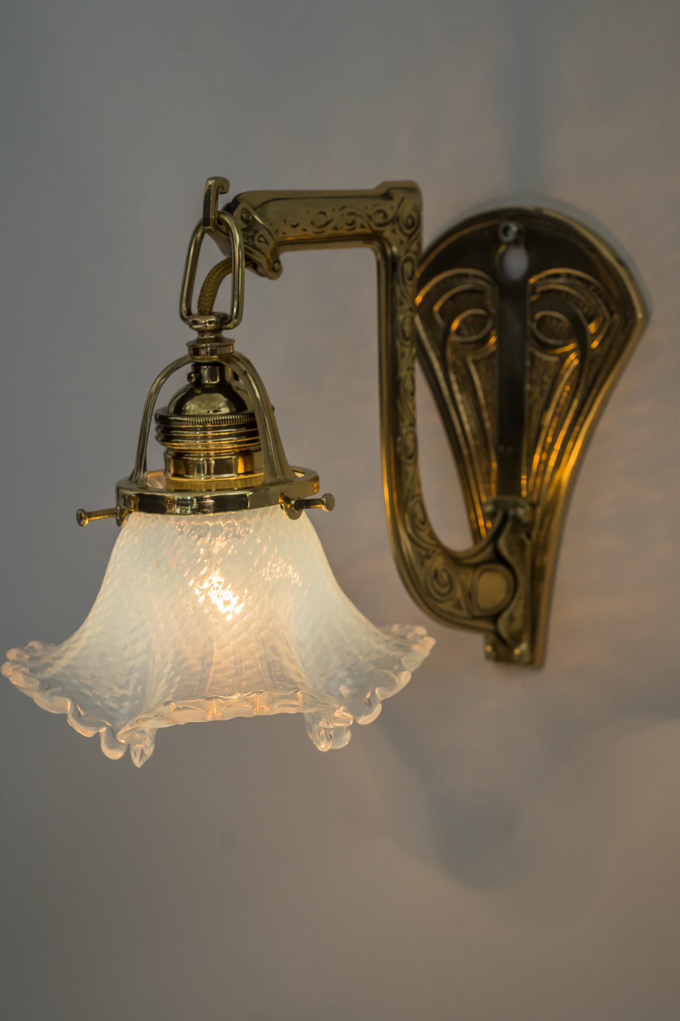 Art Deco Wall Lamp with Original Opaline Glass Shade around 1920s 3