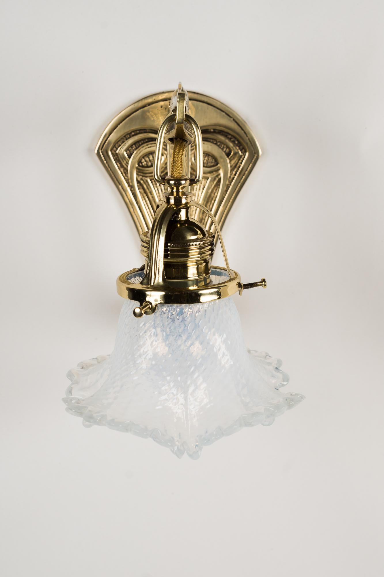 Austrian Art Deco Wall Lamp with Original Opaline Glass Shade around 1920s