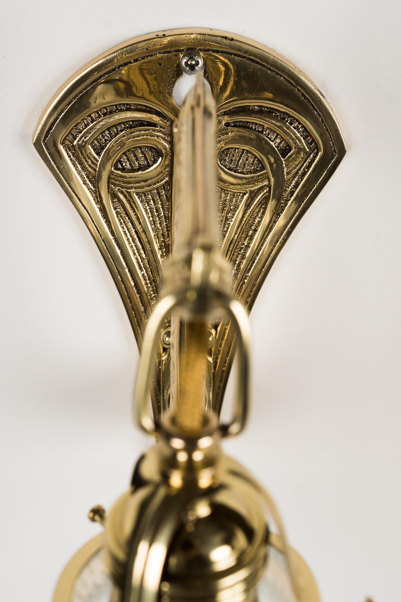 Brass Art Deco Wall Lamp with Original Opaline Glass Shade around 1920s
