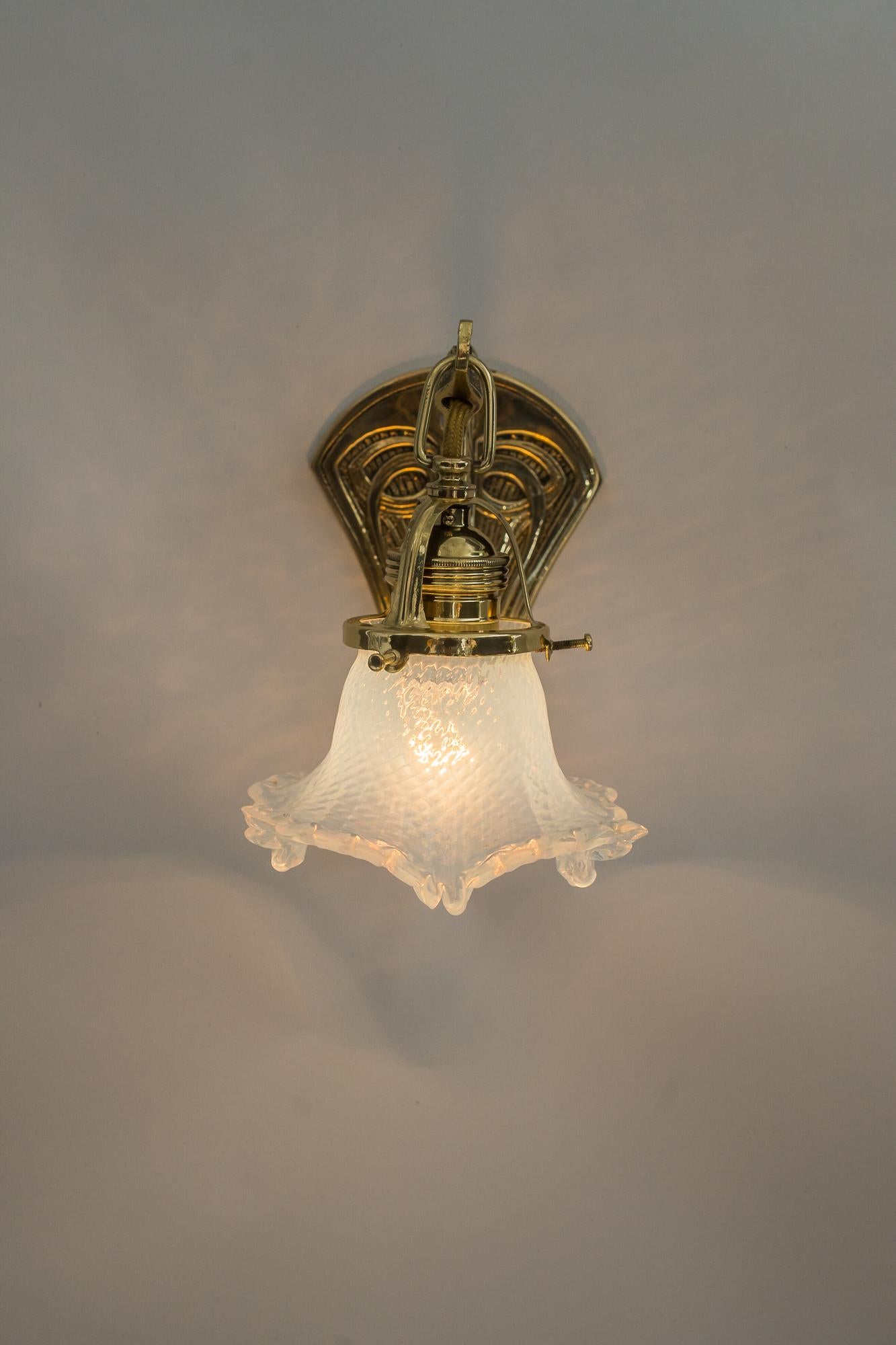 Art Deco Wall Lamp with Original Opaline Glass Shade around 1920s 1