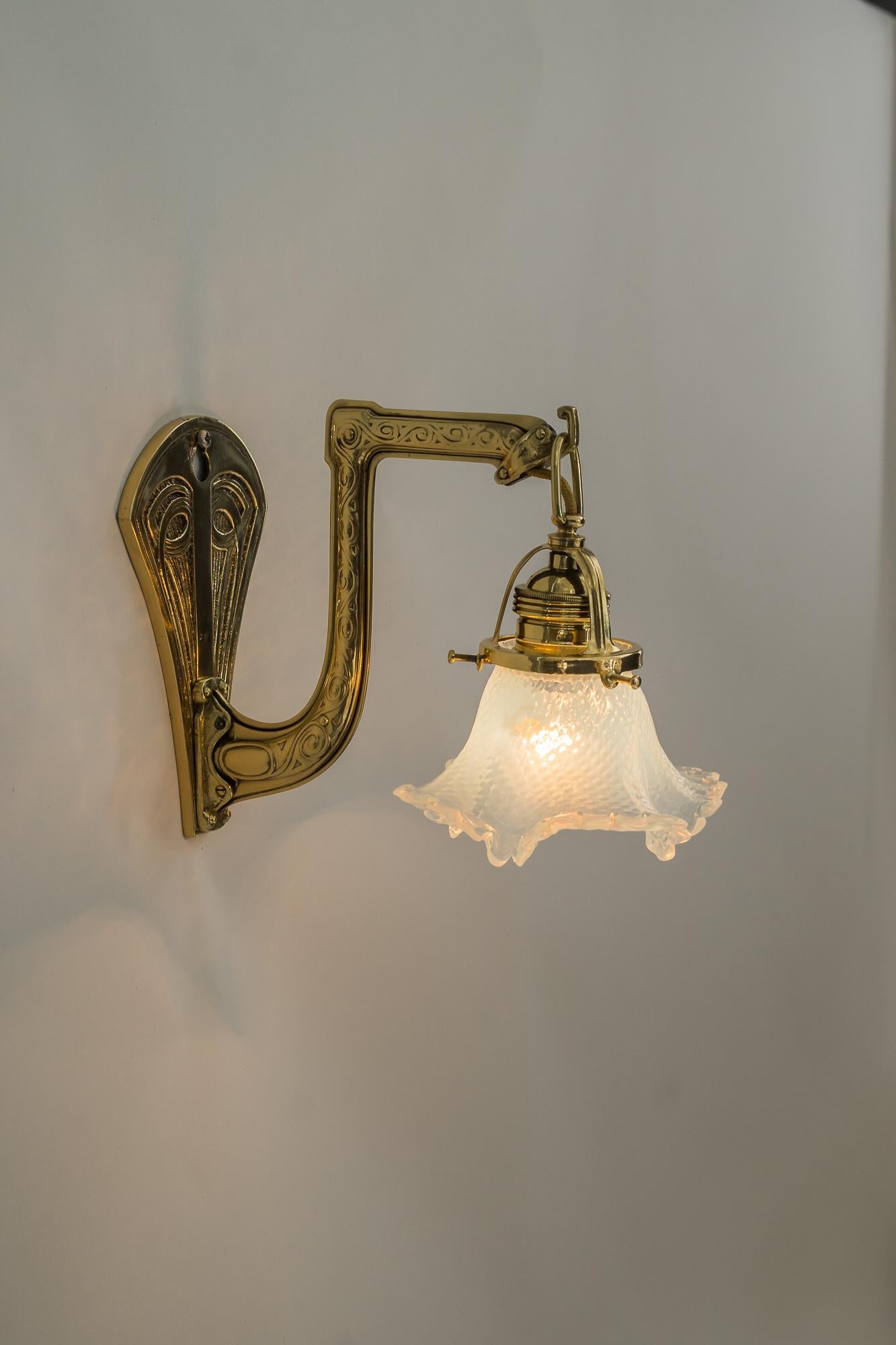 Art Deco Wall Lamp with Original Opaline Glass Shade around 1920s 2