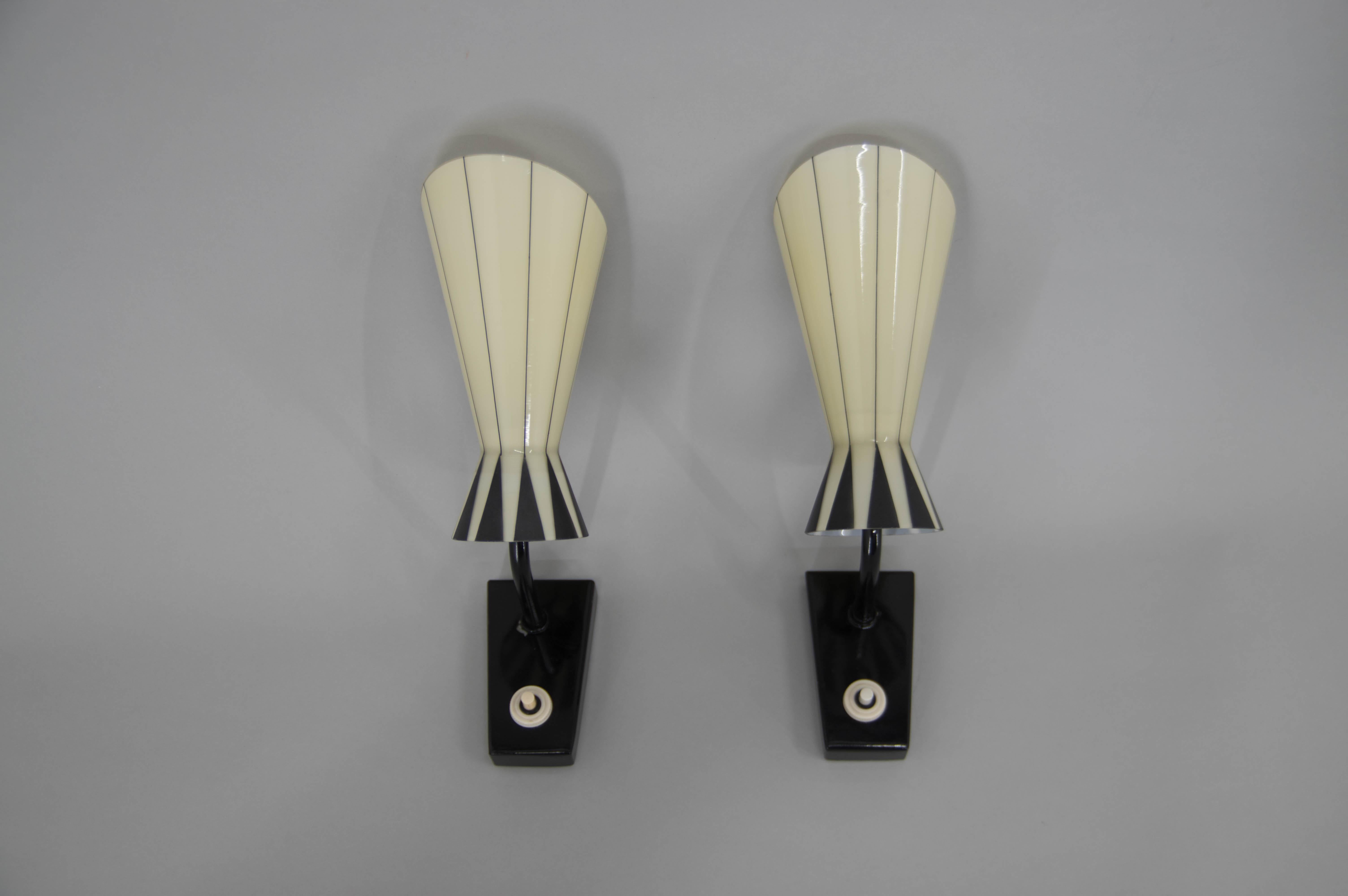 Metal Art Deco Wall Lamps, Europe, 1960s For Sale