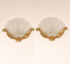 Art Deco Wall Lamps Glass Clam shell Sconces gilt bronze White Gold  a pair