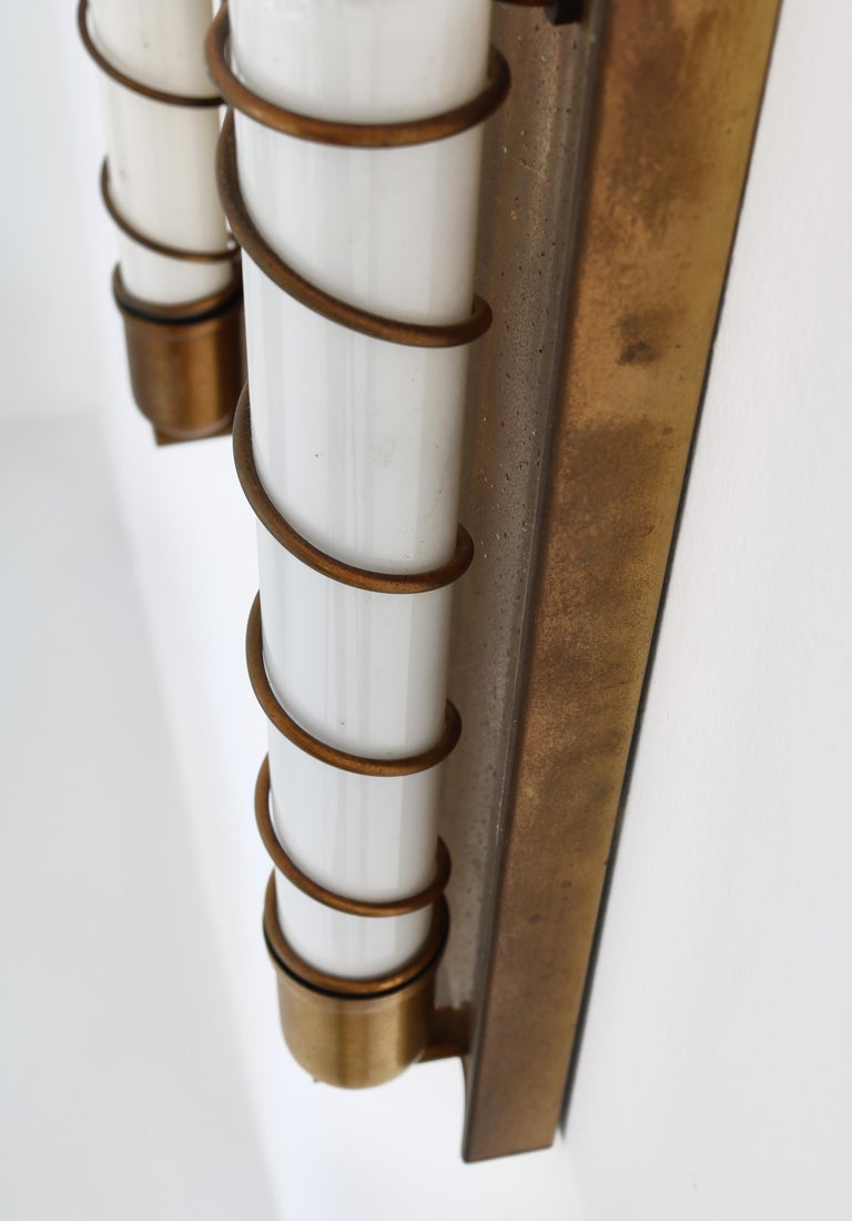 Art Deco Wall Lamps in Brass and Opaline Glass, Denmark, 1940s For Sale