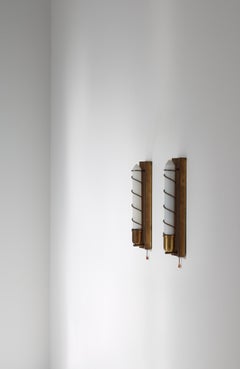 Art Deco Wall Lamps in Brass & Opaline Glass, Denmark, 1940s