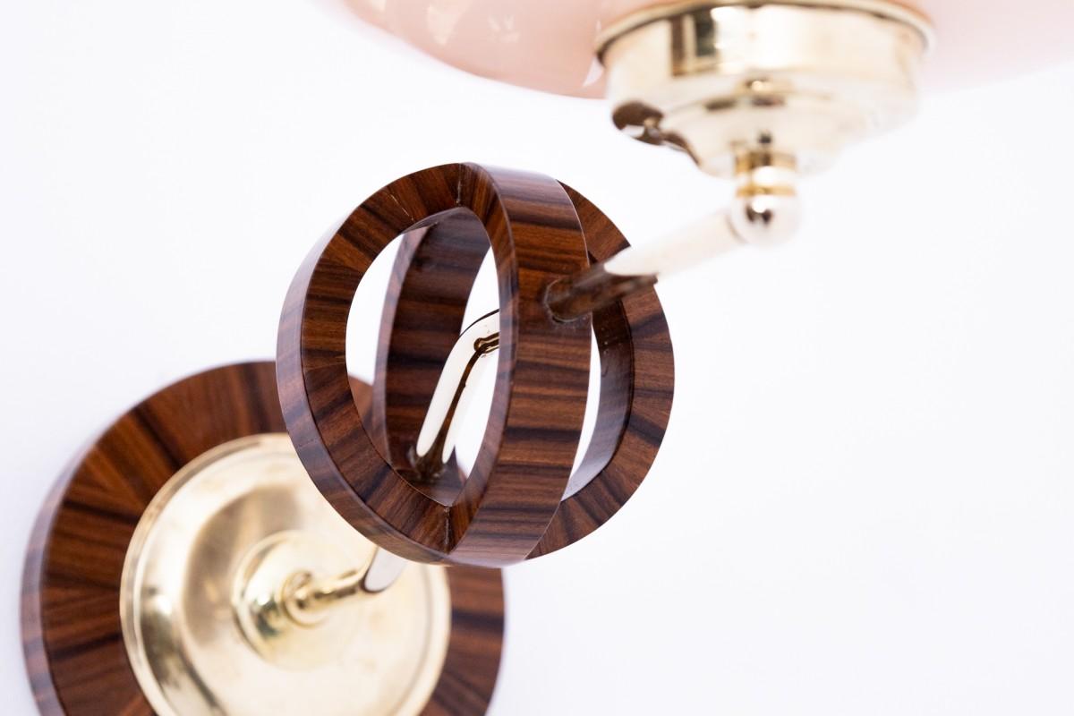 Walnut Art Deco wall lamps, Poland, 1950s. For Sale