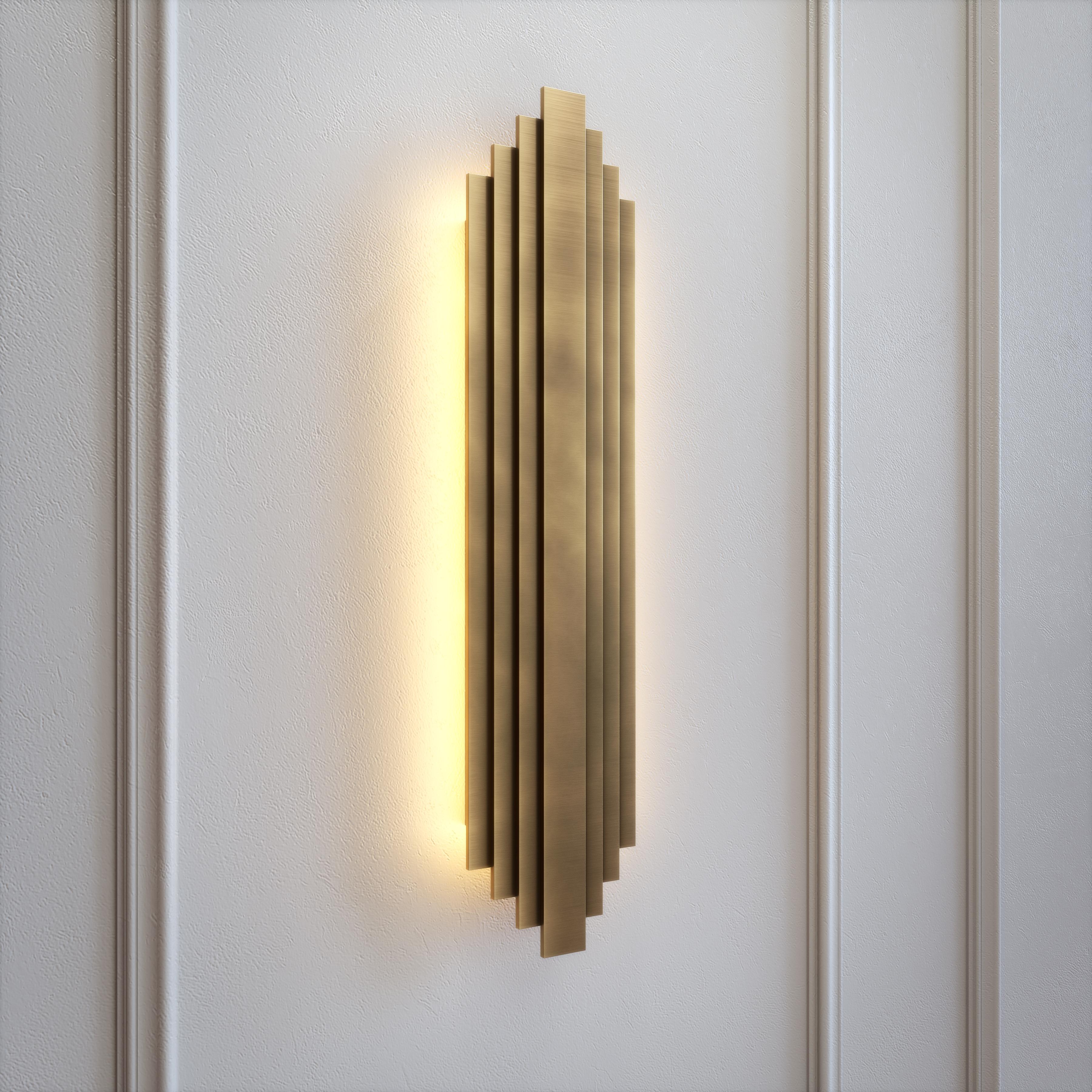 Applique Art déco in ottone, illuminazione indiretta, nastro a led 24 V.I.I.