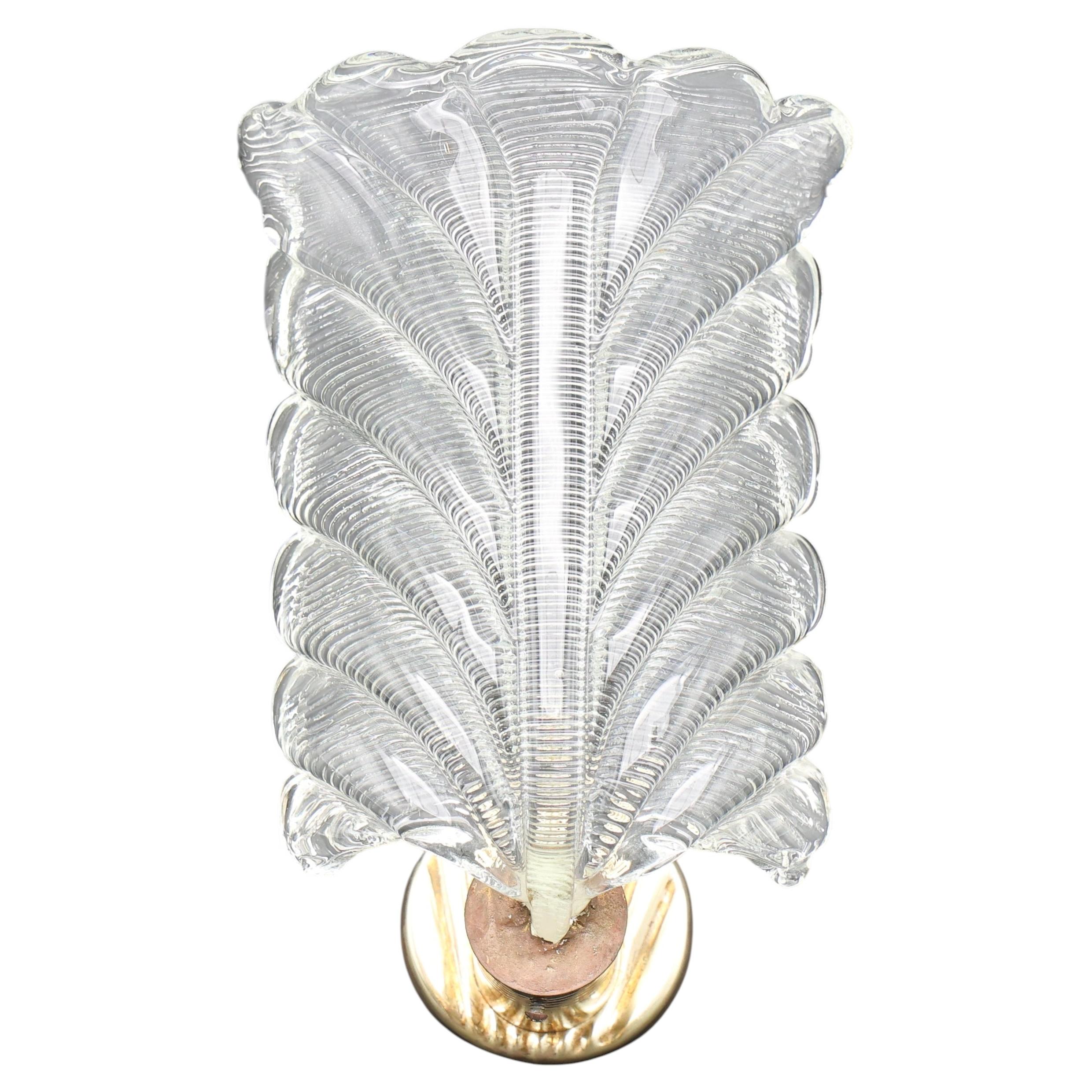 Art Decò Wall light Trasparent Murano Glass Leave by Barovier e Toso, 1950s