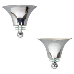 Art Deco Wall Lights in Chrome and Glass, 1960s, Set of 2