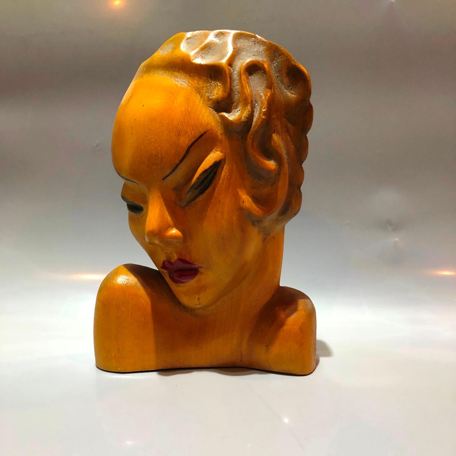 Carved Art Deco Wall Mask, 1930s For Sale