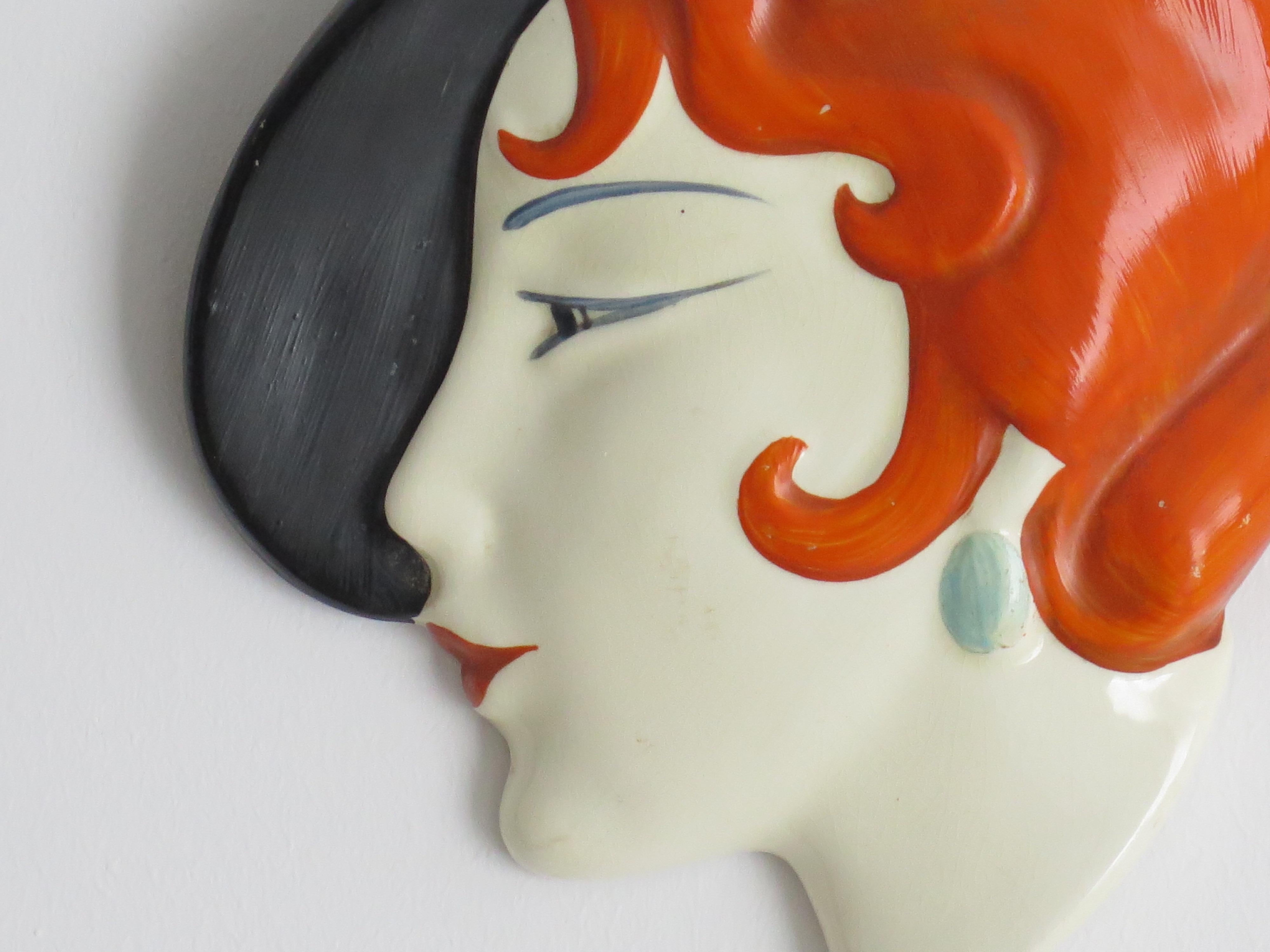 English Art Deco Wall Mask by Lancaster Pottery of Hanley Staffordshire, Circa 1930's