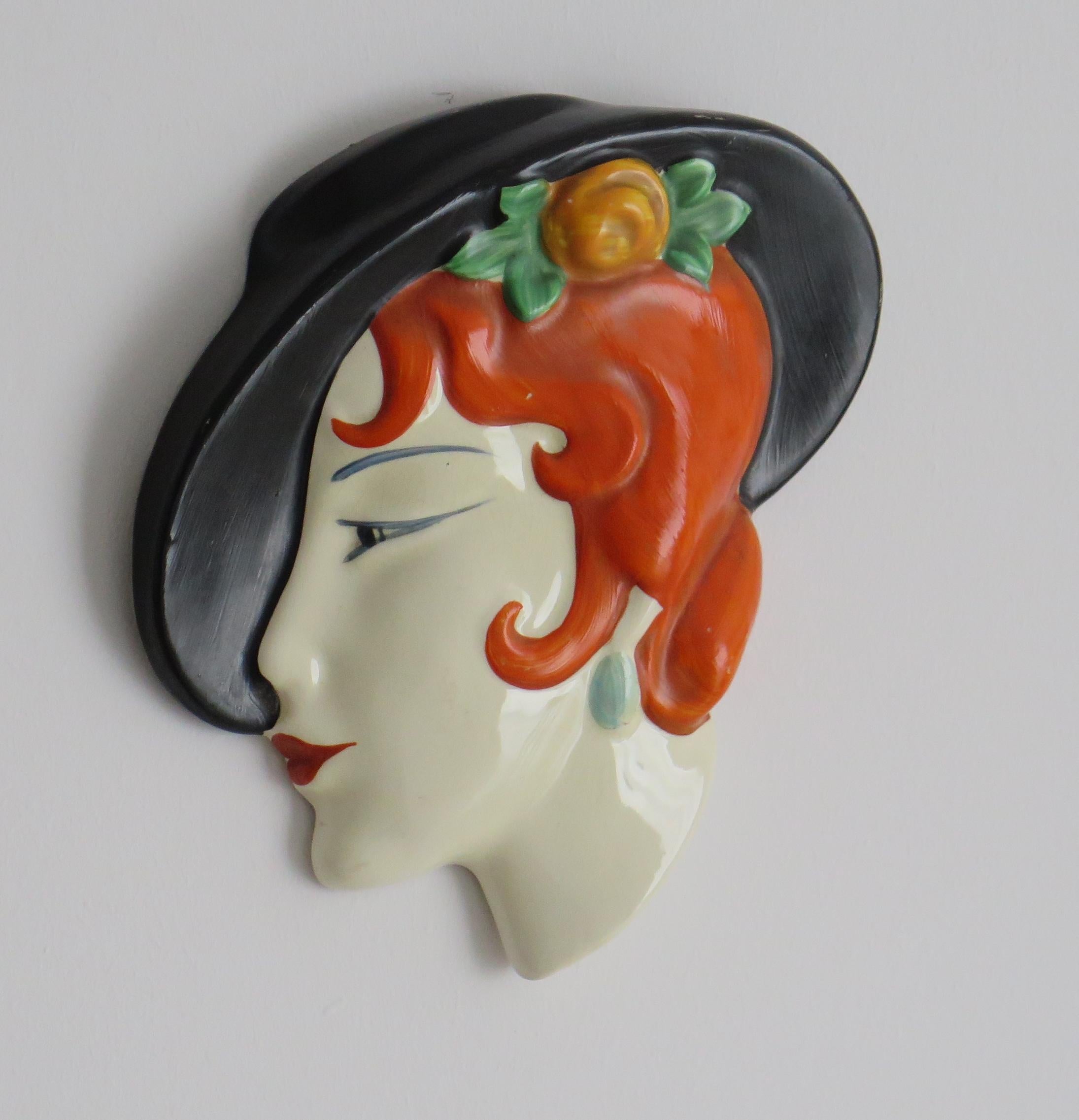 Art Deco Wall Mask by Lancaster Pottery of Hanley Staffordshire, Circa 1930's In Good Condition In Lincoln, Lincolnshire