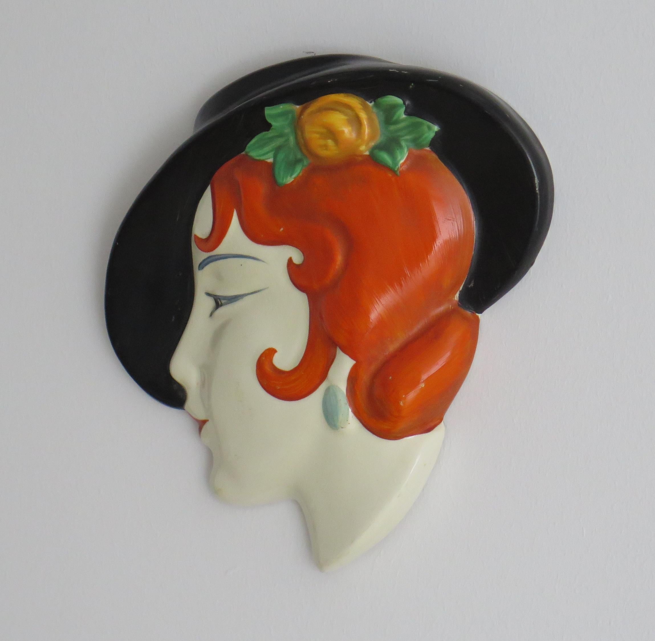 20th Century Art Deco Wall Mask by Lancaster Pottery of Hanley Staffordshire, Circa 1930's