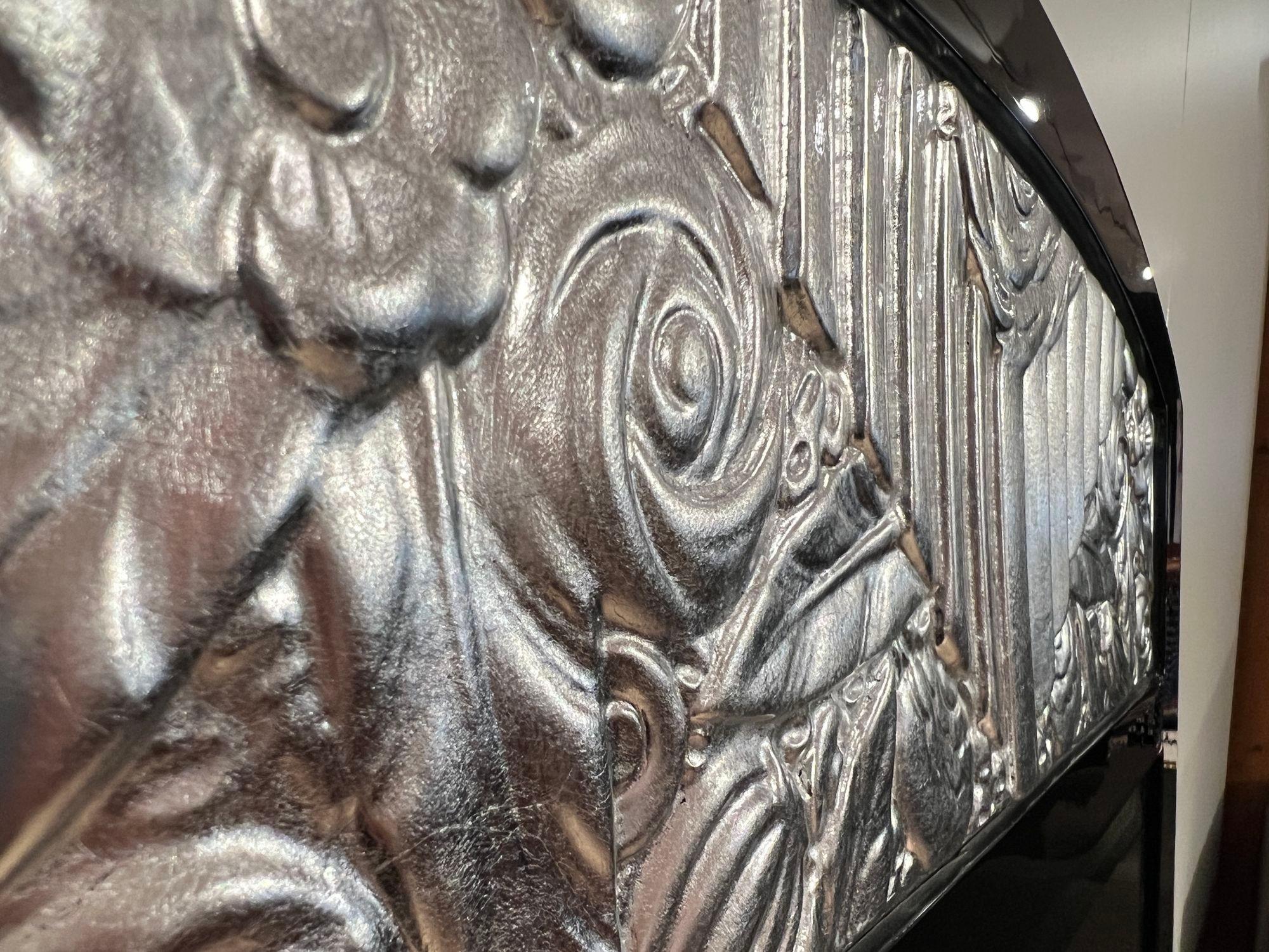 Specchio da parete Art Deco, lacca nera, foglia d'argento, Francia circa 1930 in vendita 2