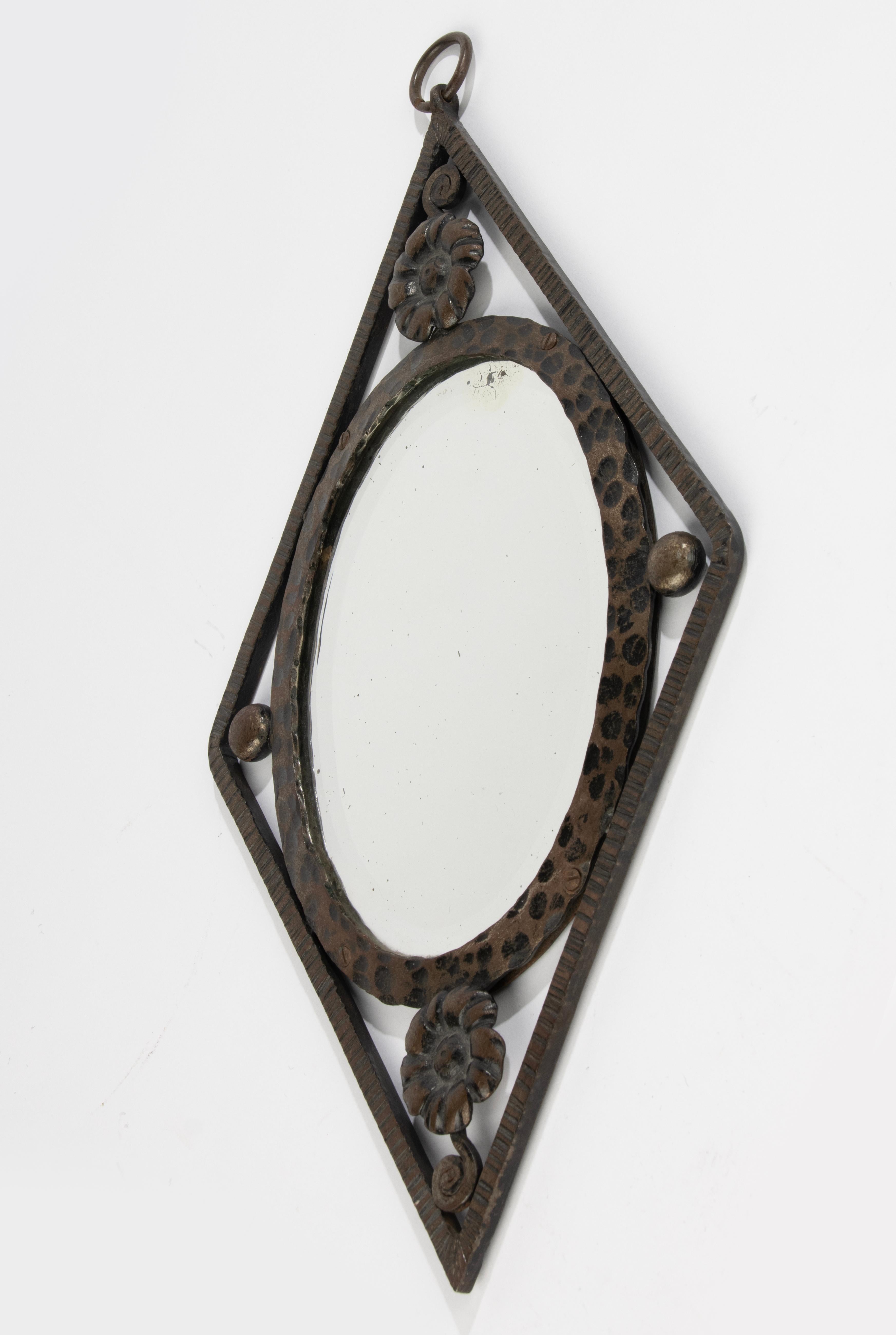 Art Deco Wall Mirror -  Diamond Shape - Wrought Iron 2
