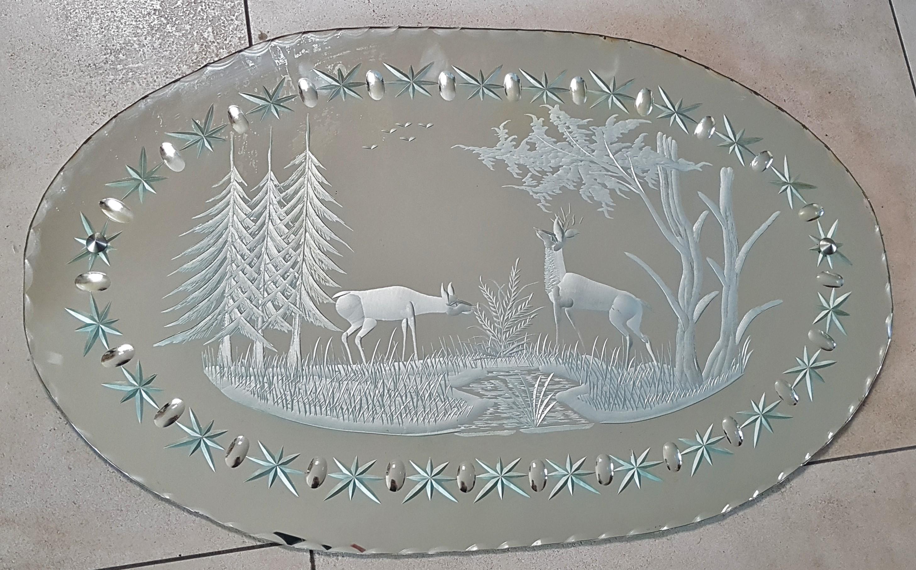 Art Deco Wall Mirror Etched and Cut Glass, France, 1930s 7