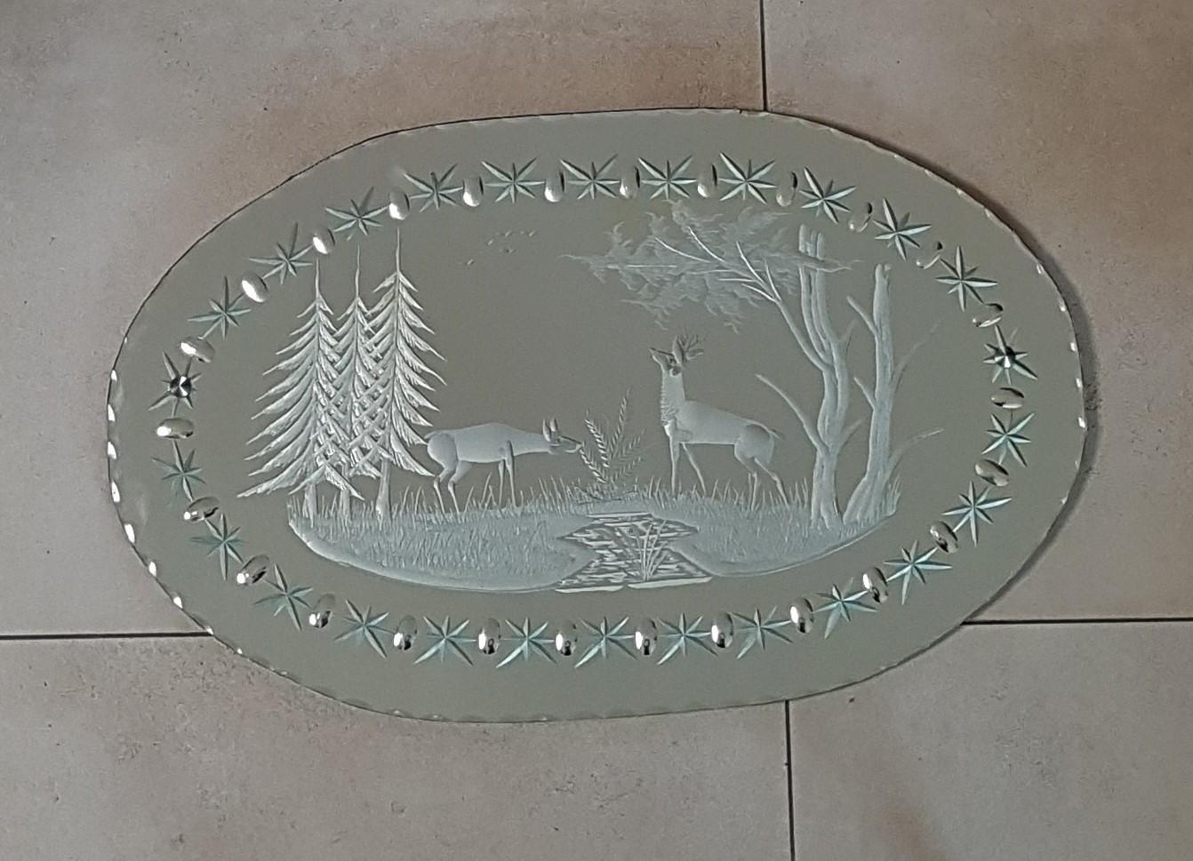 Art Deco Wall Mirror Etched and Cut Glass, France, 1930s In Good Condition In Saarbruecken, DE