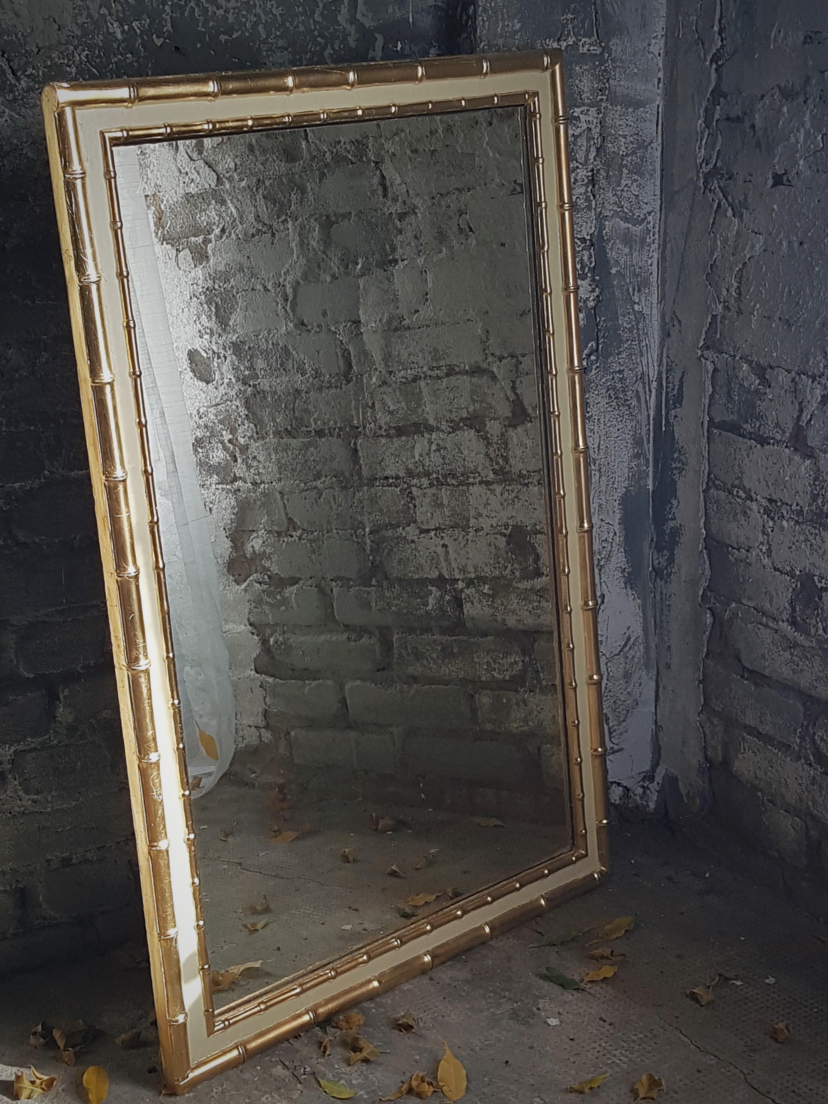 Art Deco Wall Mirror Faux Bamboo Gold Leaf, France, 1920s For Sale 5