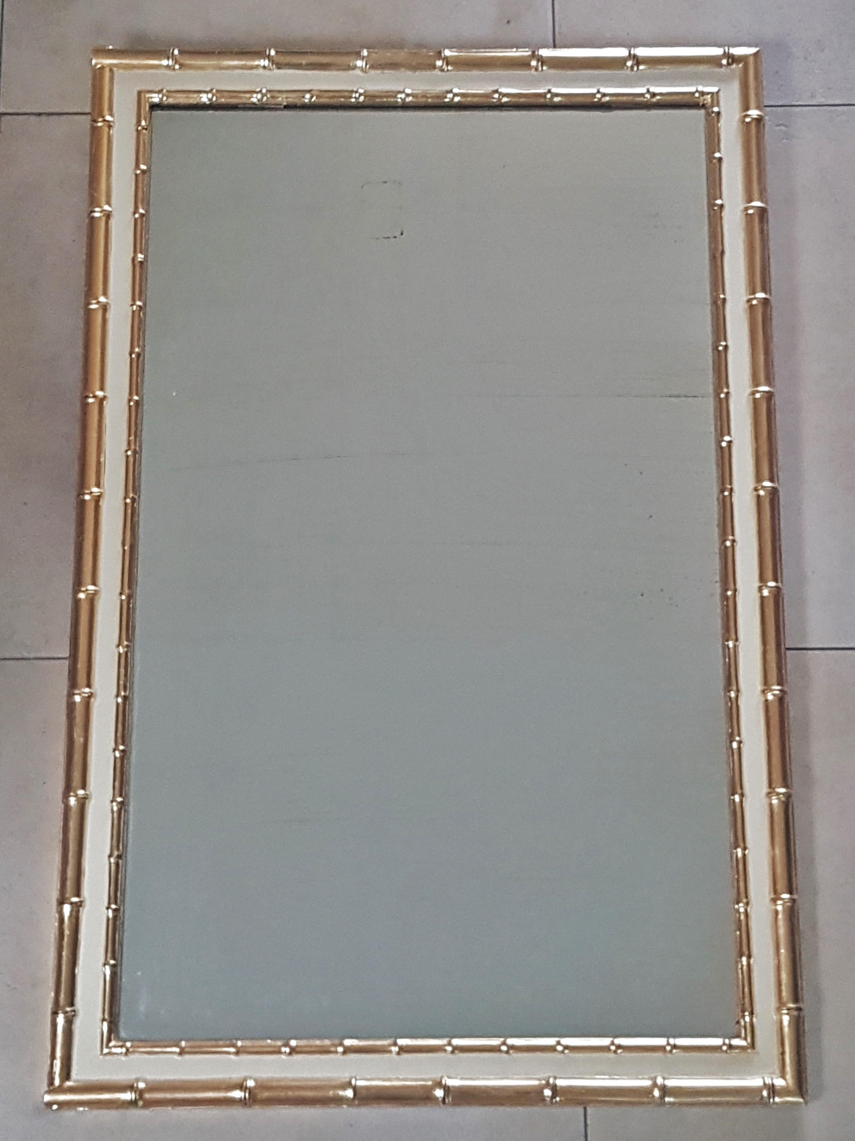 Art Deco Wall Mirror Faux Bamboo Gold Leaf, France, 1920s For Sale 8