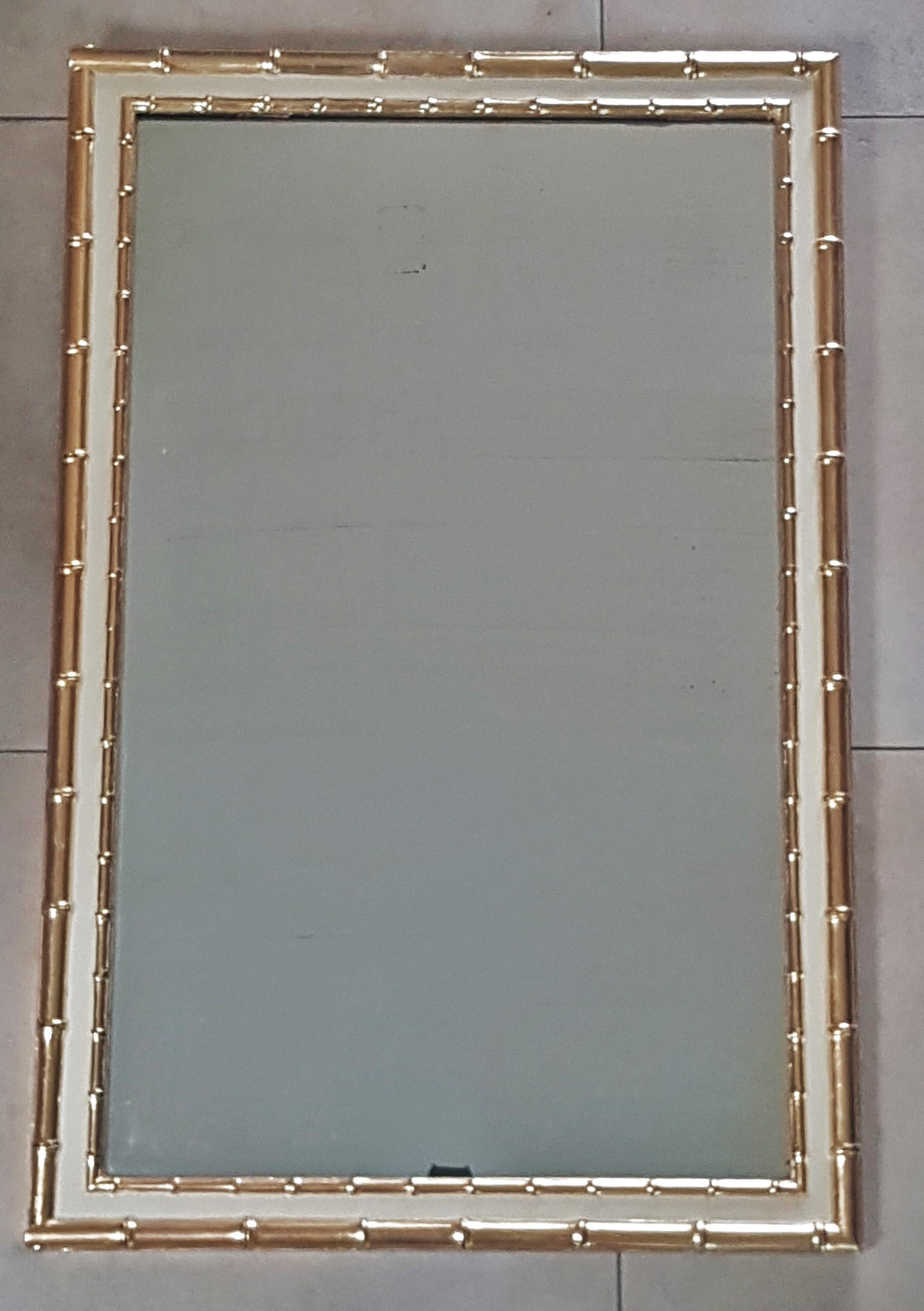 Art Deco Wall Mirror Faux Bamboo Gold Leaf, France, 1920s For Sale 9