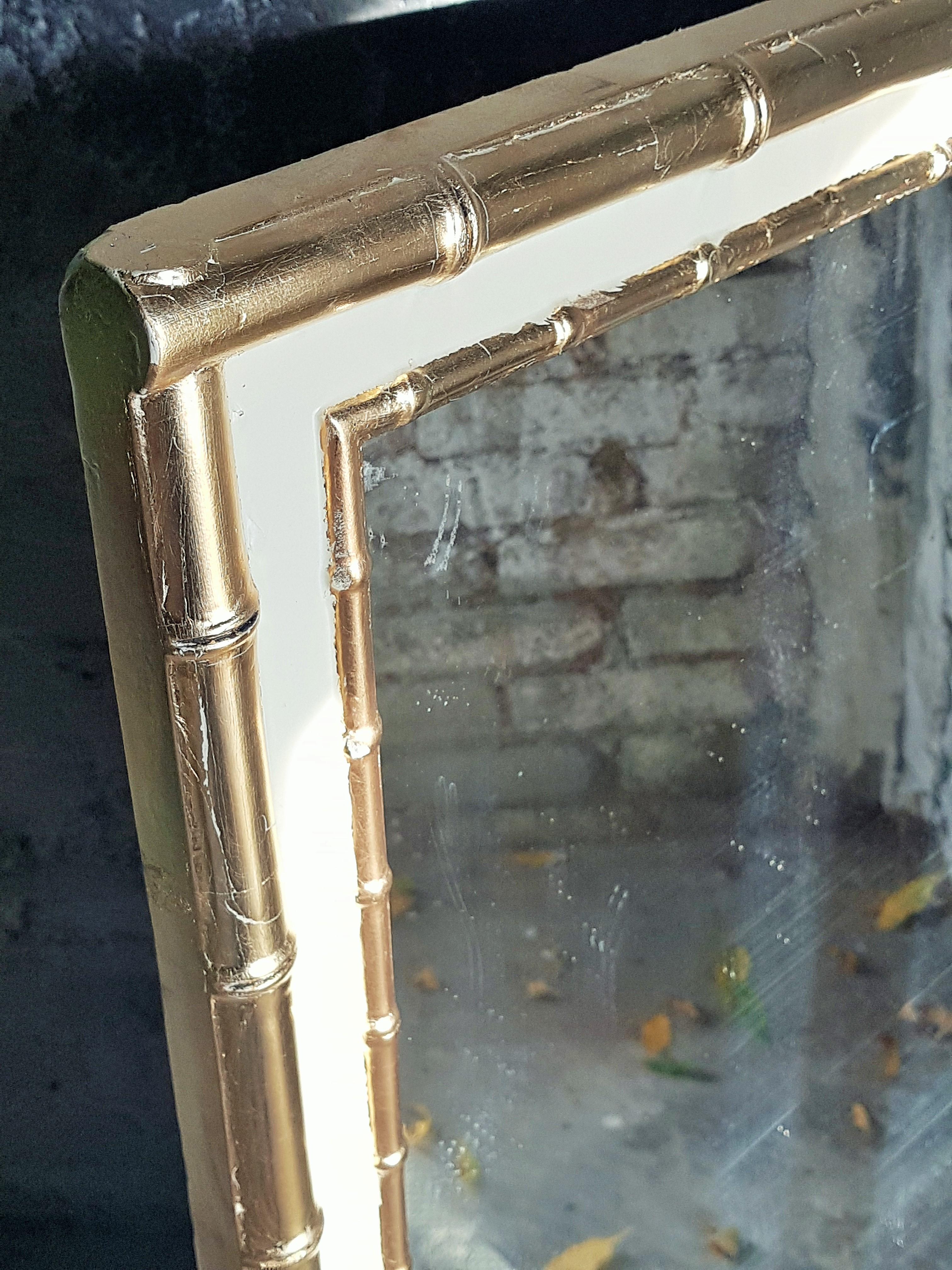 Art Deco Wall Mirror Faux Bamboo Gold Leaf, France, 1920s For Sale 13